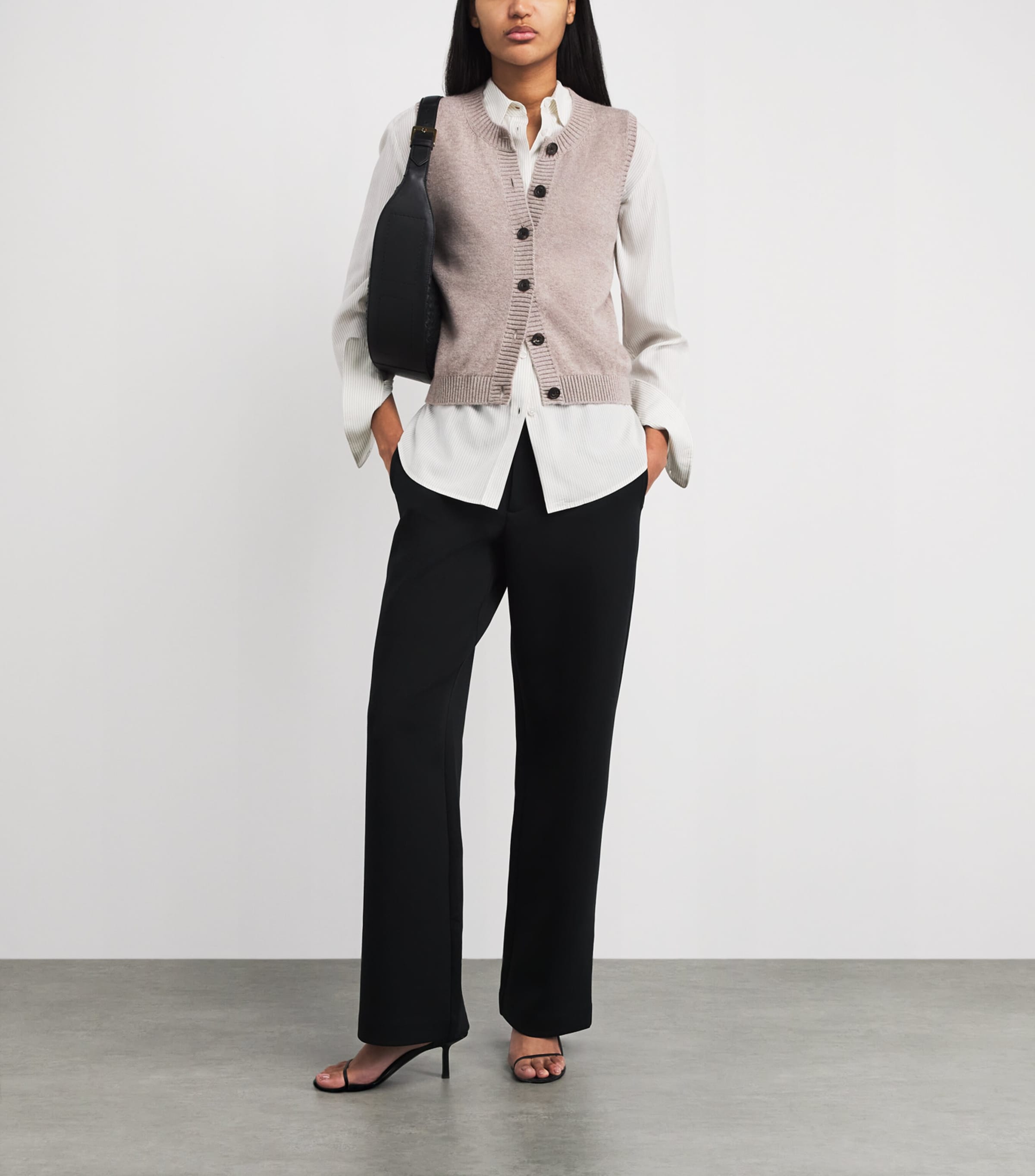 Harrods Womens Cashmere-Cotton Sweater Vest Dark Natural Image 2