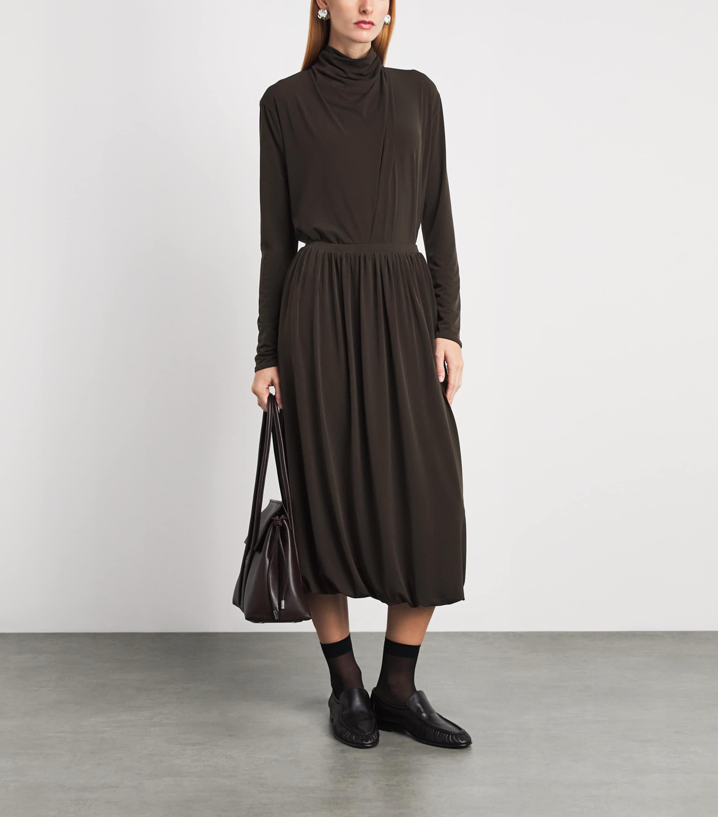 Vince Womens Bubble Midi Skirt Smoked Truffle Image 2