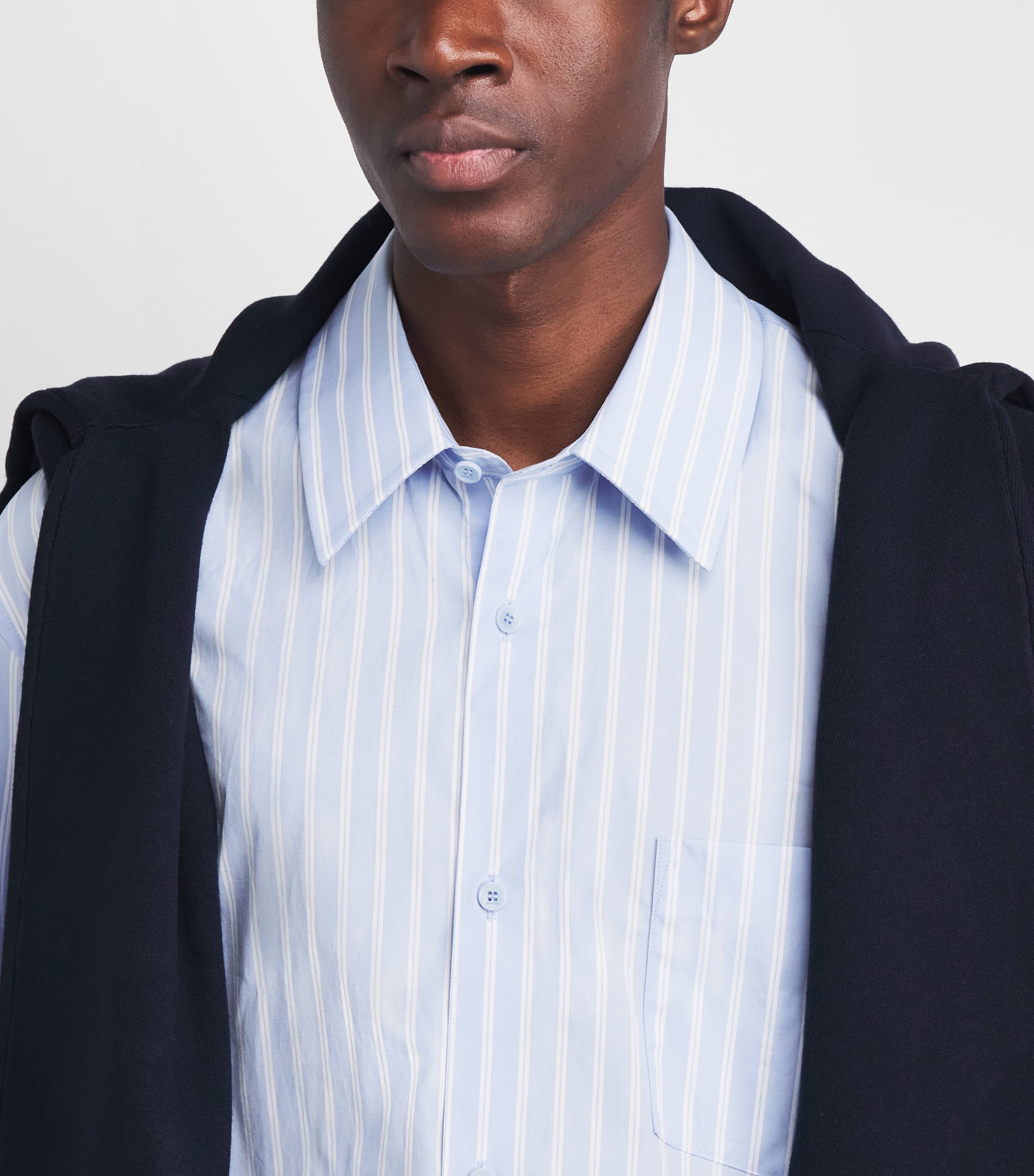 Sandro Paris Mens Cotton Stripe Shirt Sky Blue / White Image 3
