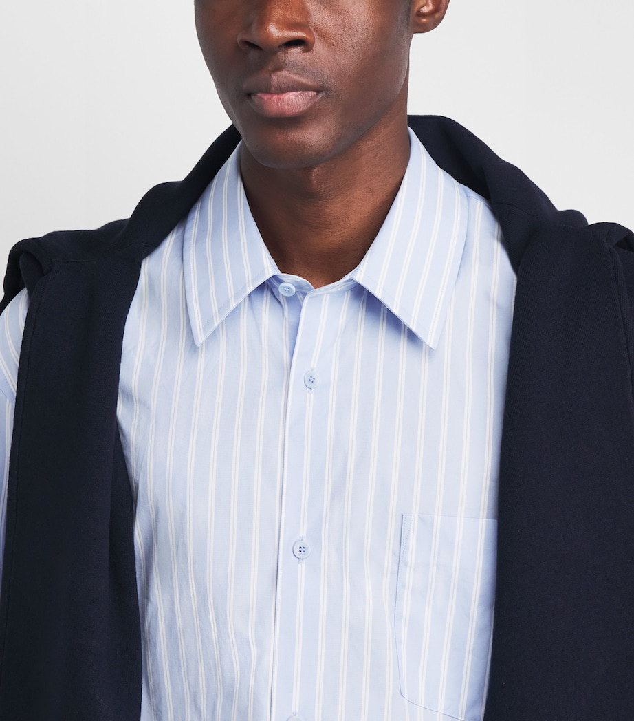 Sandro Paris Mens Cotton Stripe Shirt Sky Blue / White Image 3