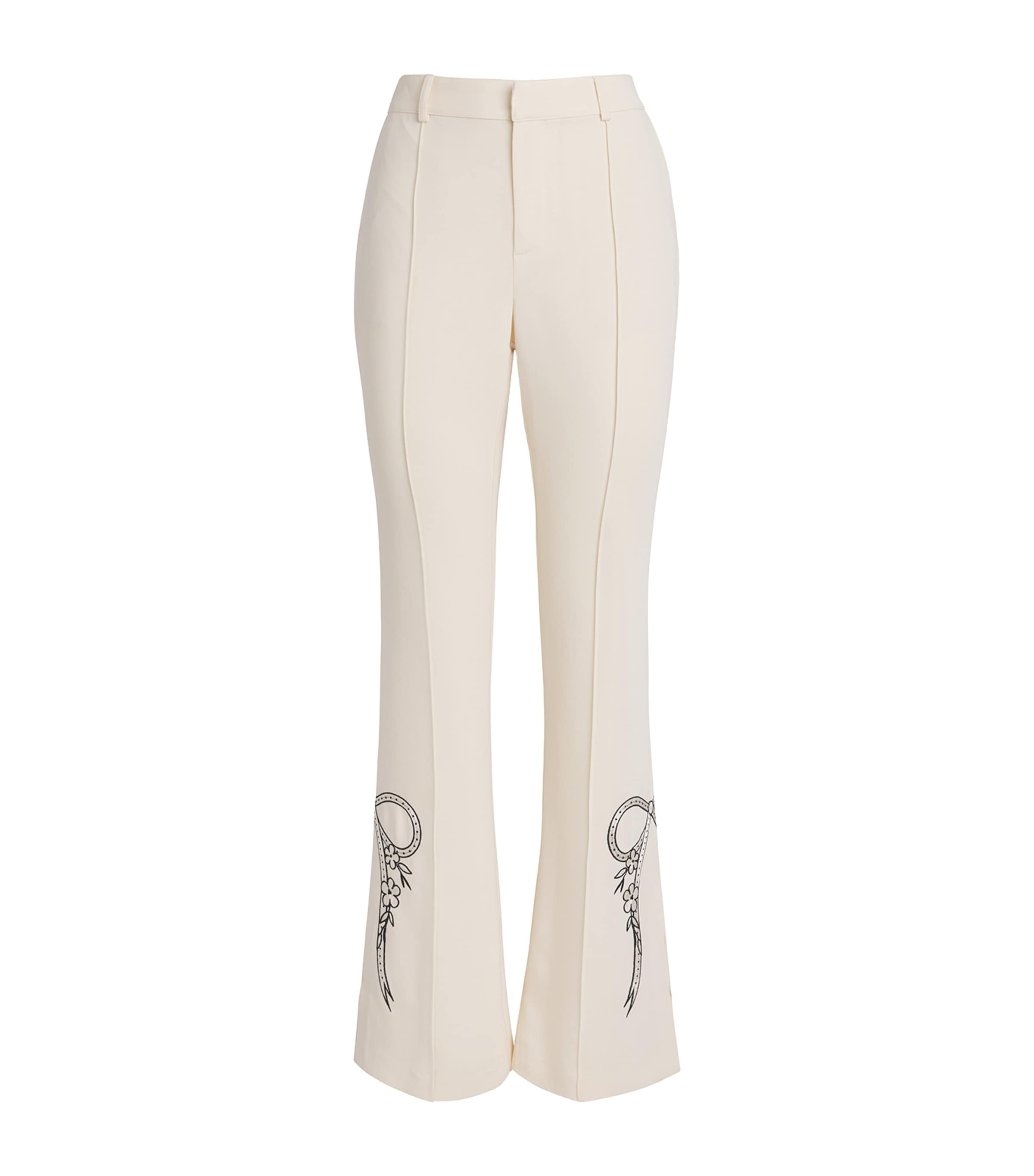 Cinq A Sept Womens Embroidered Bow Abeline Trousers Gardenia / Black Image 1