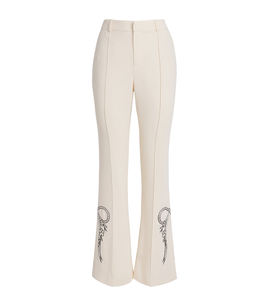 Cinq A Sept Womens Embroidered Bow Abeline Trousers Gardenia / Black Image 1