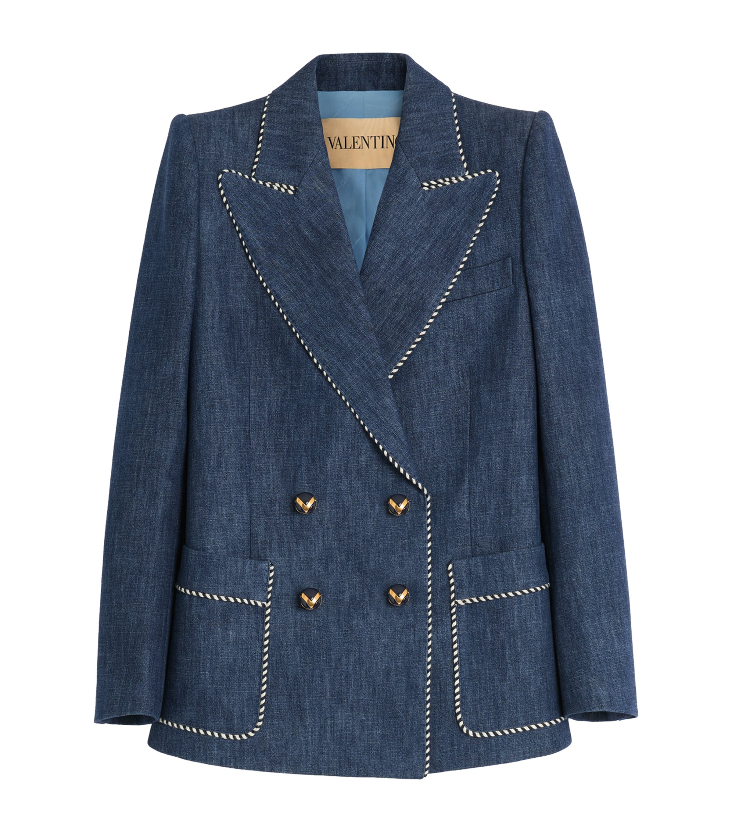 Shop Valentino Denim Double-breasted Blazer