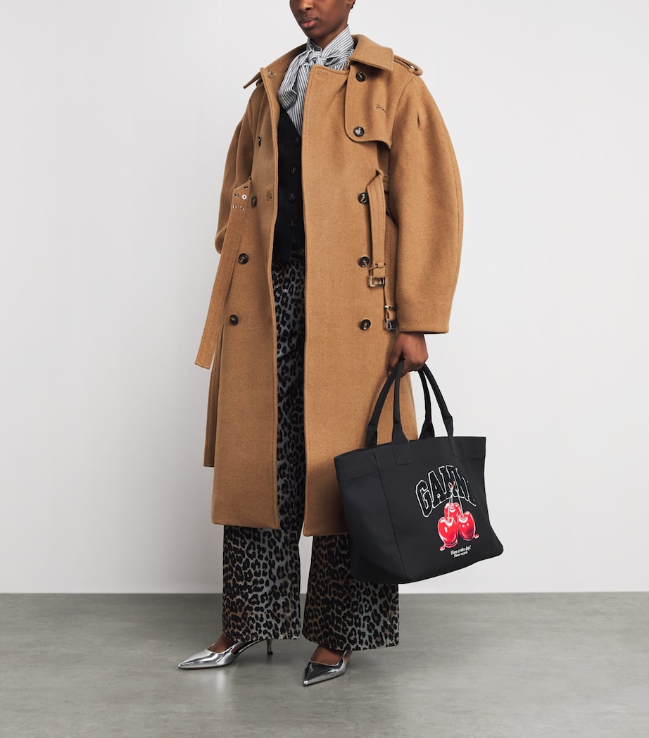 GANNI Womens Wool-Blend Belted Trench Coat Tiger's Eye Image 2