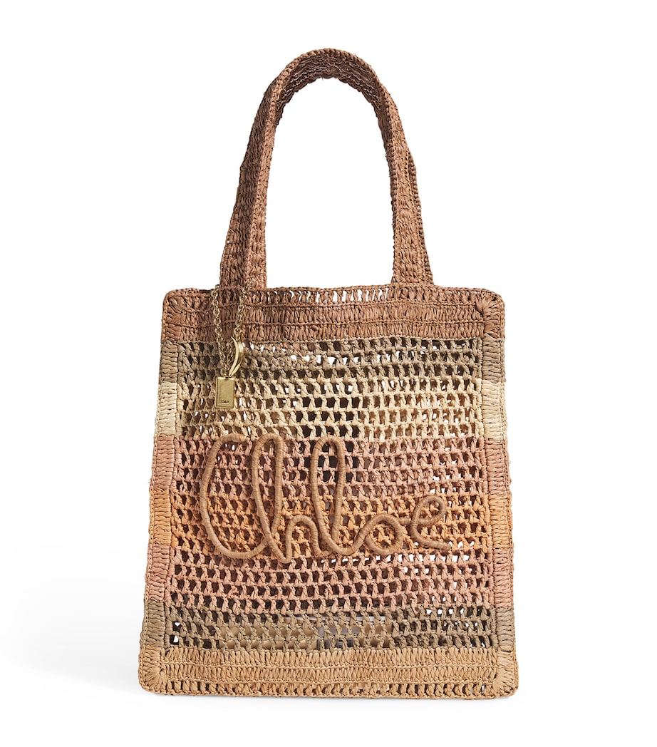 Raffia Stripe Summer Banana Tote Bag BEIGE Image 1