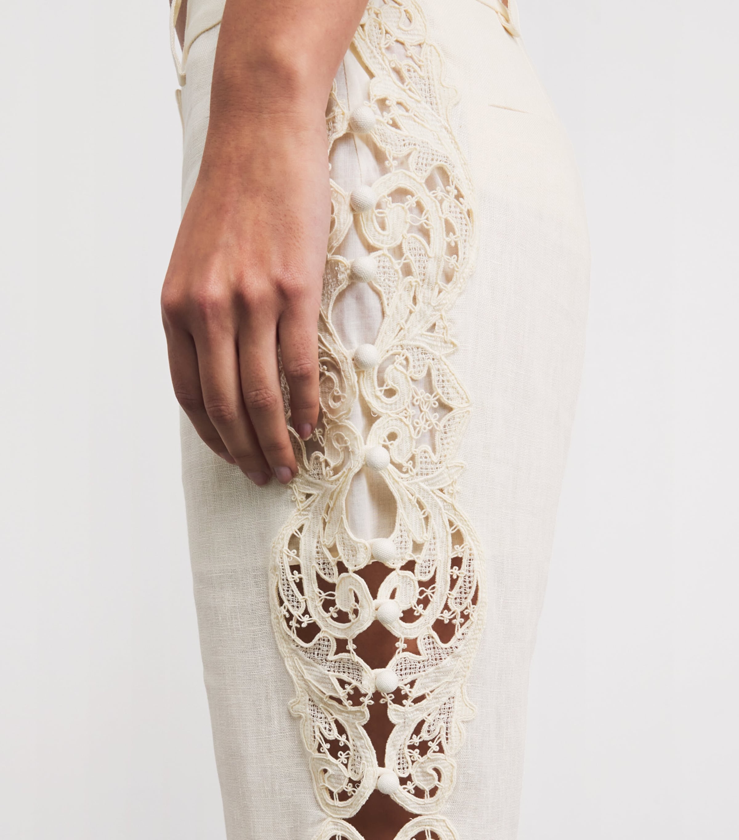 Linen Embroidered Awaken Flared Trousers CREAMCRM Image 5