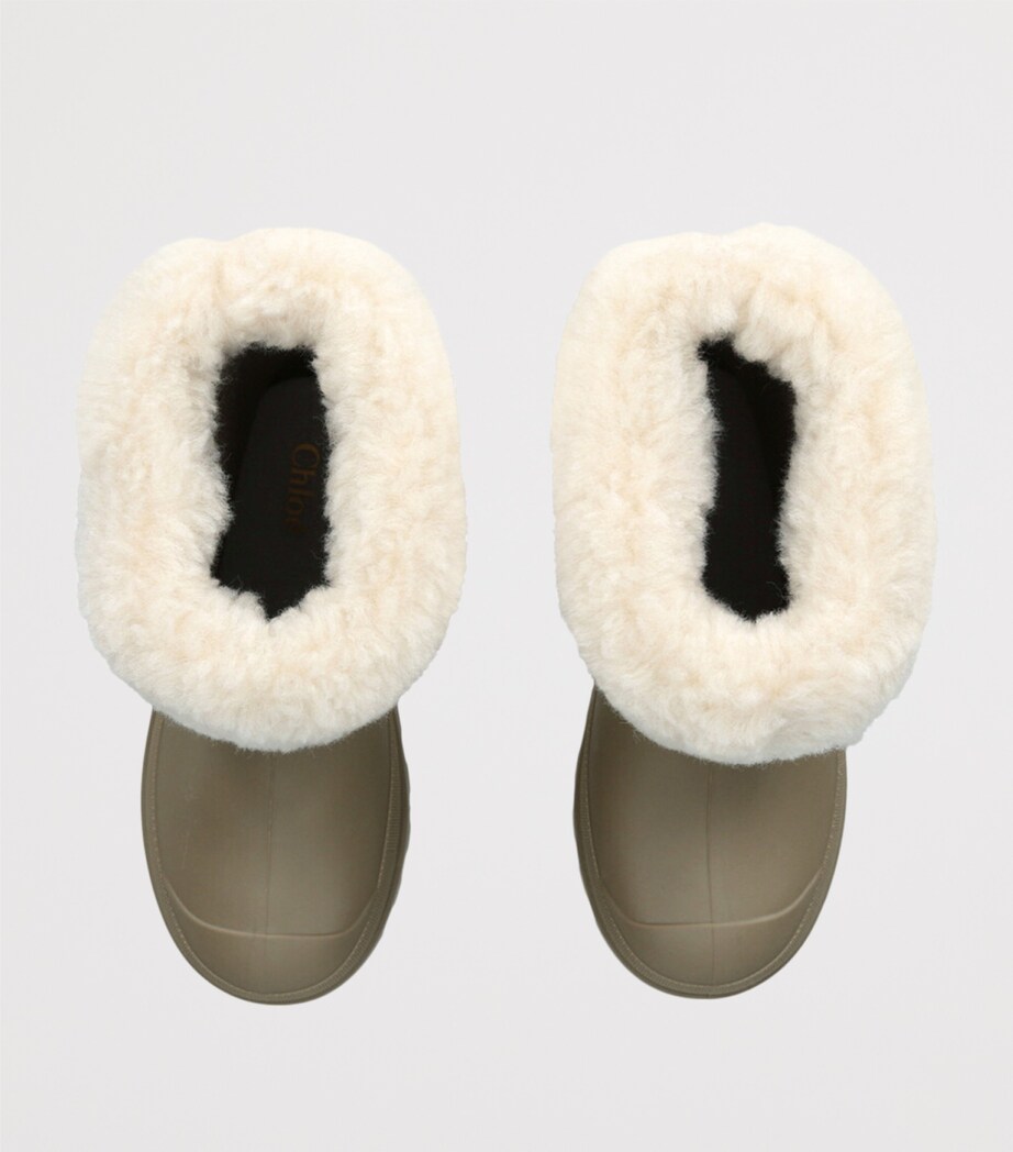 Chloé Kids Faux Shearling-Lined Rain Boots Taupe Comb Image 4