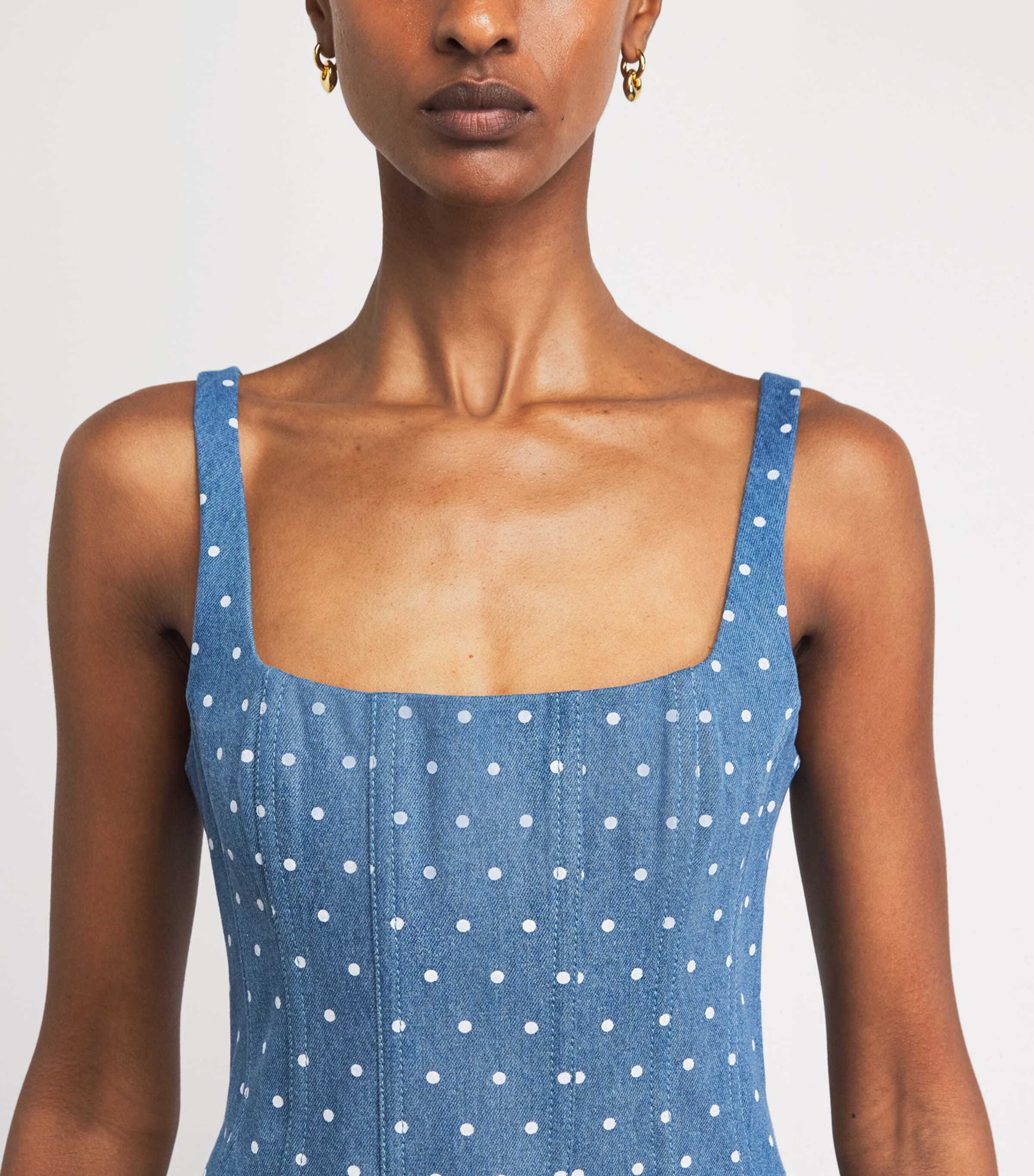 Carolina Herrera Womens Denim Polka-Dot Midi Dress Light Blue Image 5