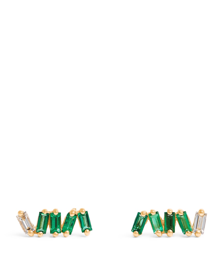 Yellow Gold, Diamond and Emerald Bold Stud Earrings 18K YG/EMER Image 1