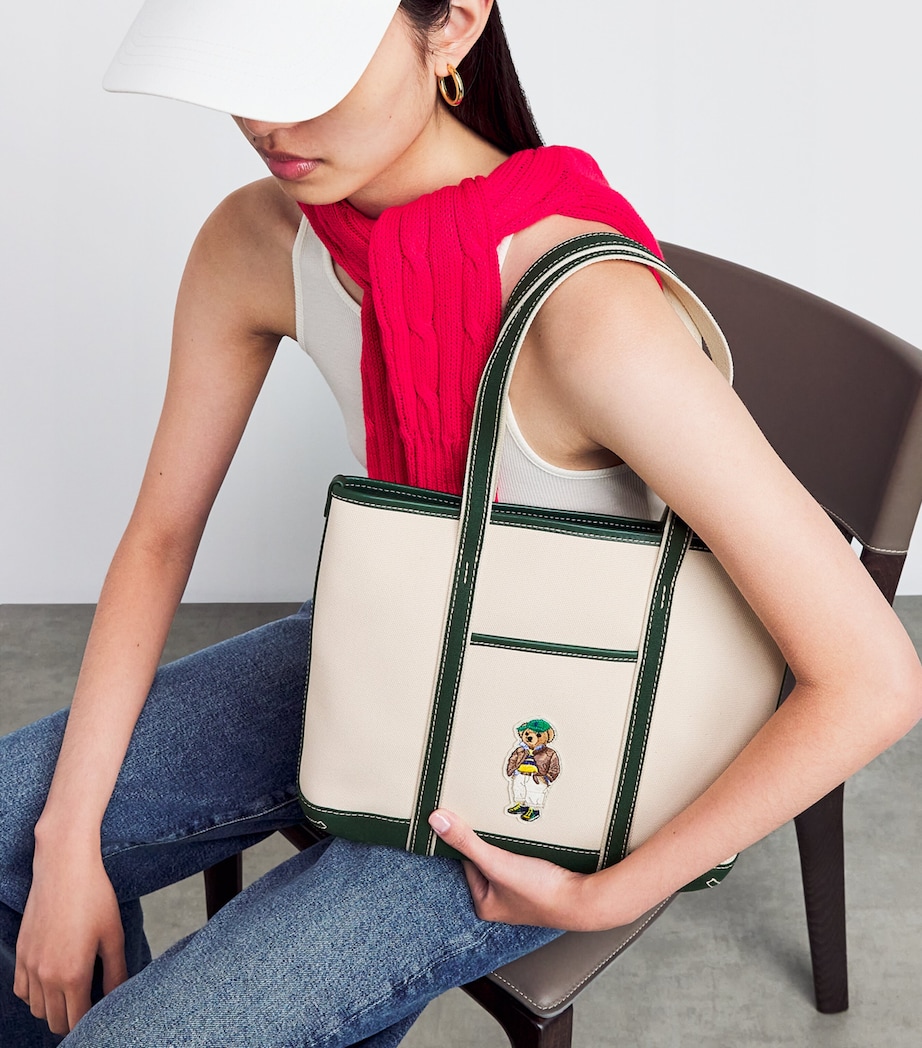 Medium Canvas Polo Bear Tote Bag ECRU/NORTHWEST PINE Image 5