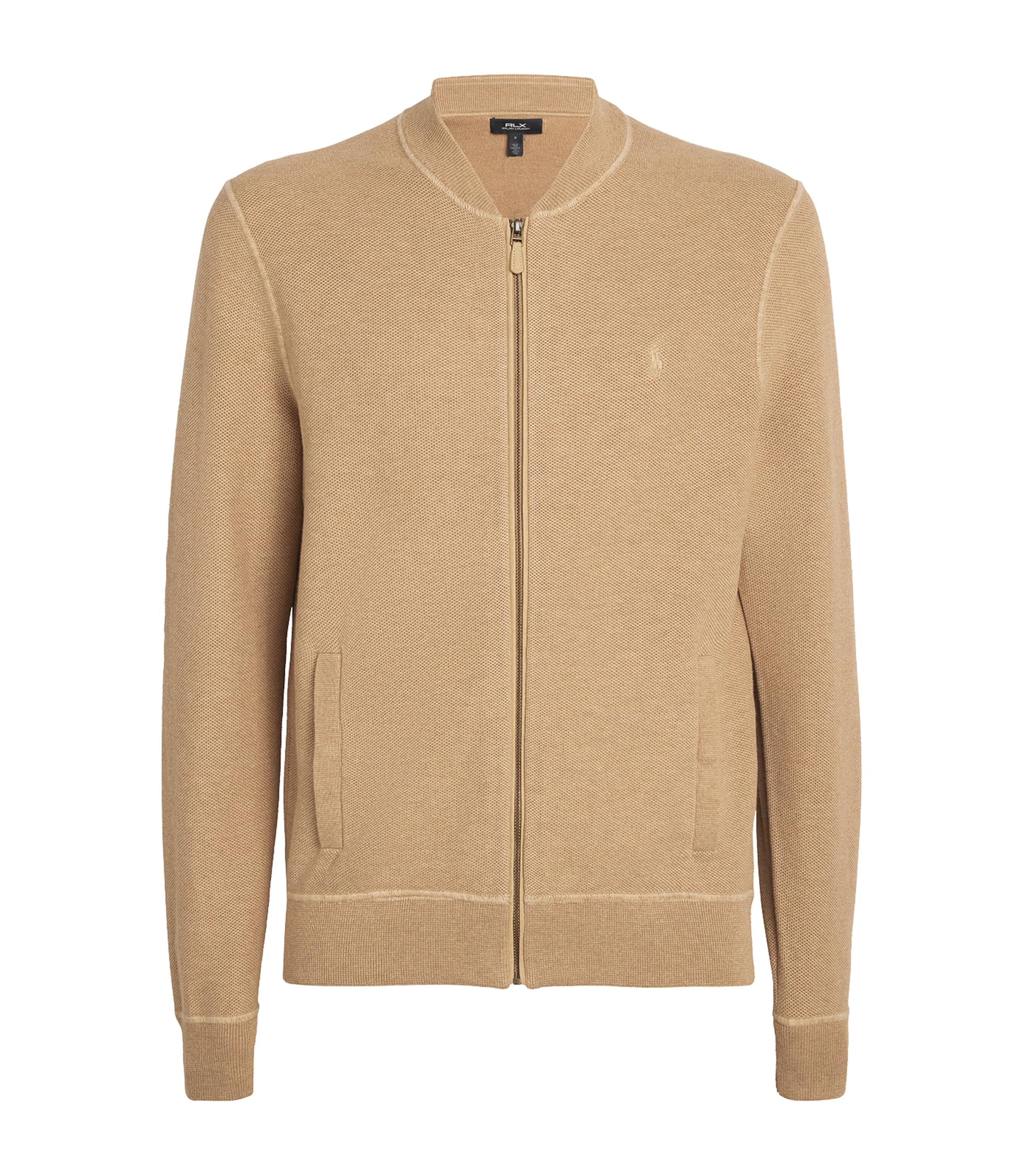 RLX Ralph Lauren Mens Cotton Zip-Up Cardigan Camel Combo Image 1