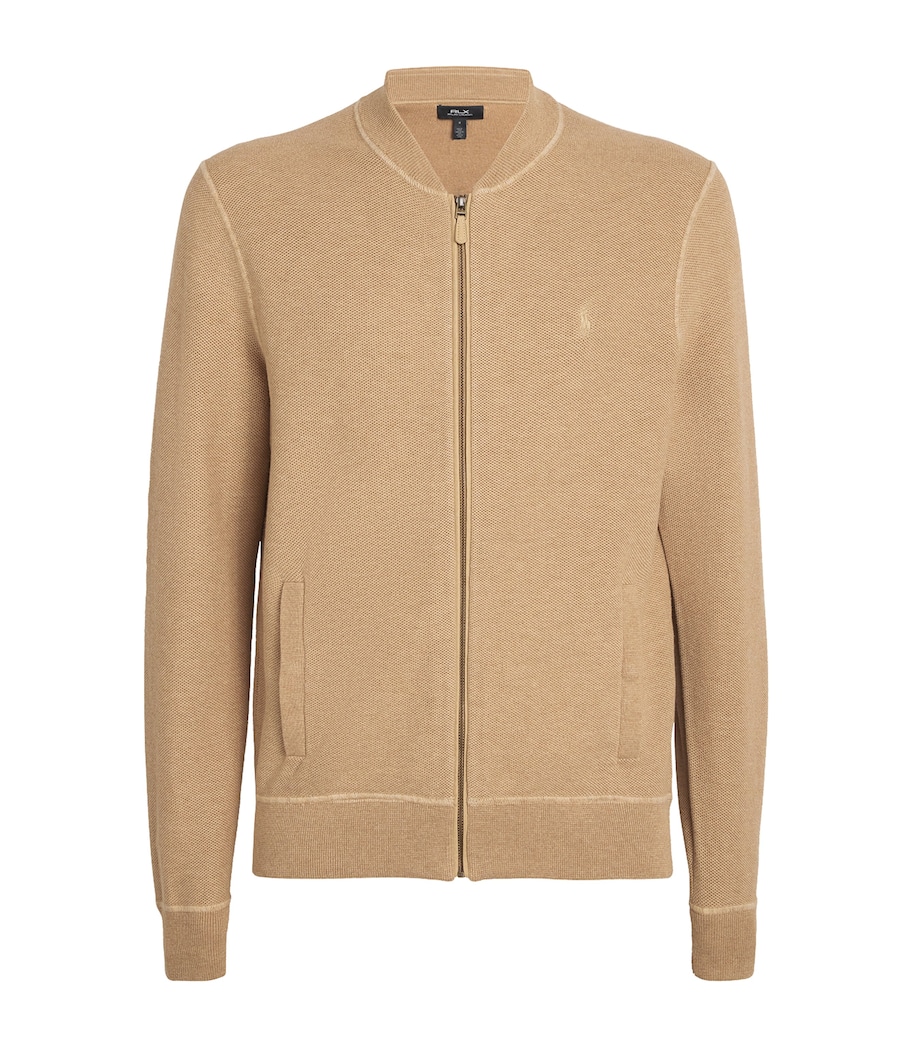 Cotton Zip-Up Cardigan CAMEL COMBO Image 1