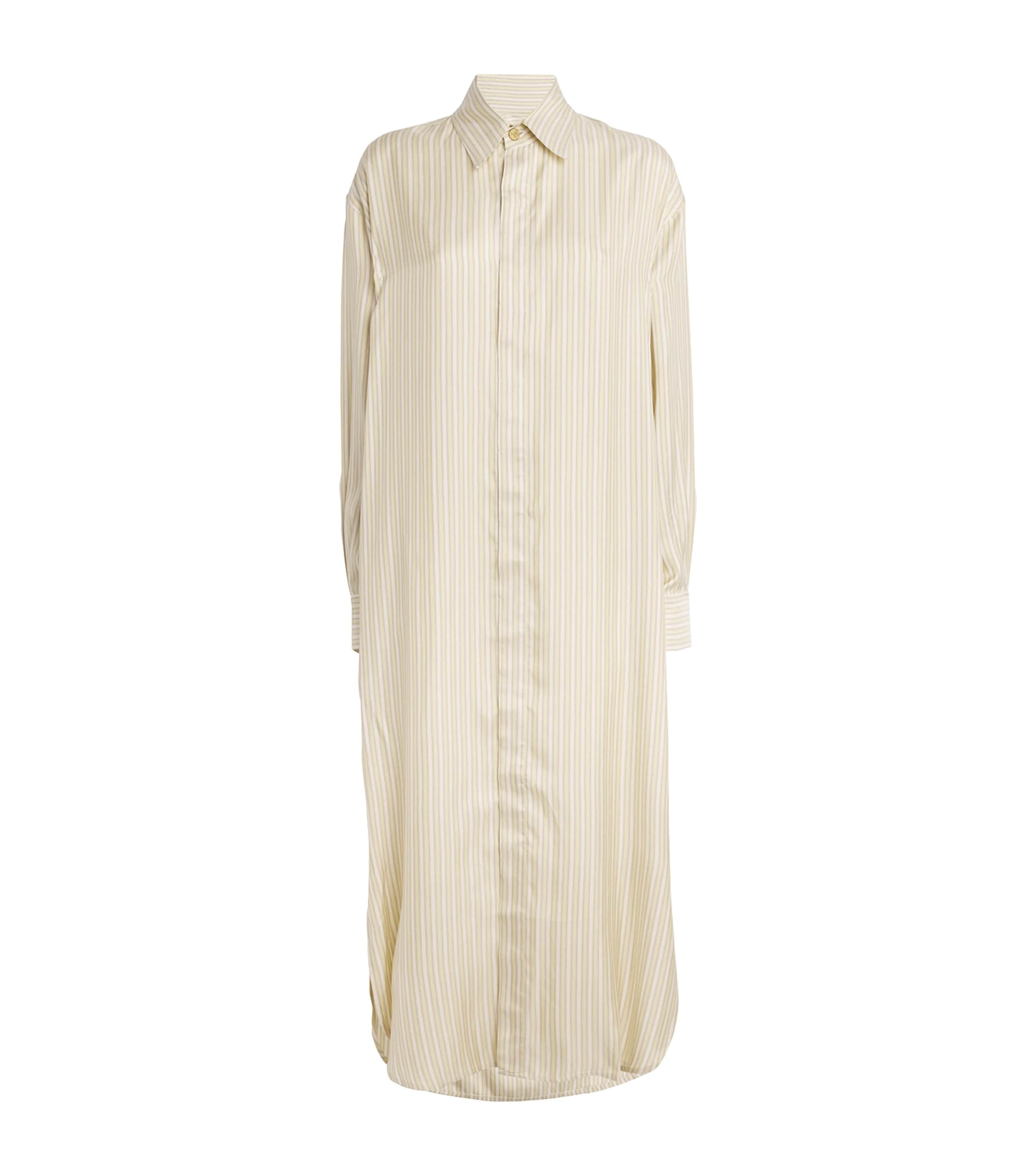 Le Kasha Silk Striped Midi Shirt Dress In Neutral