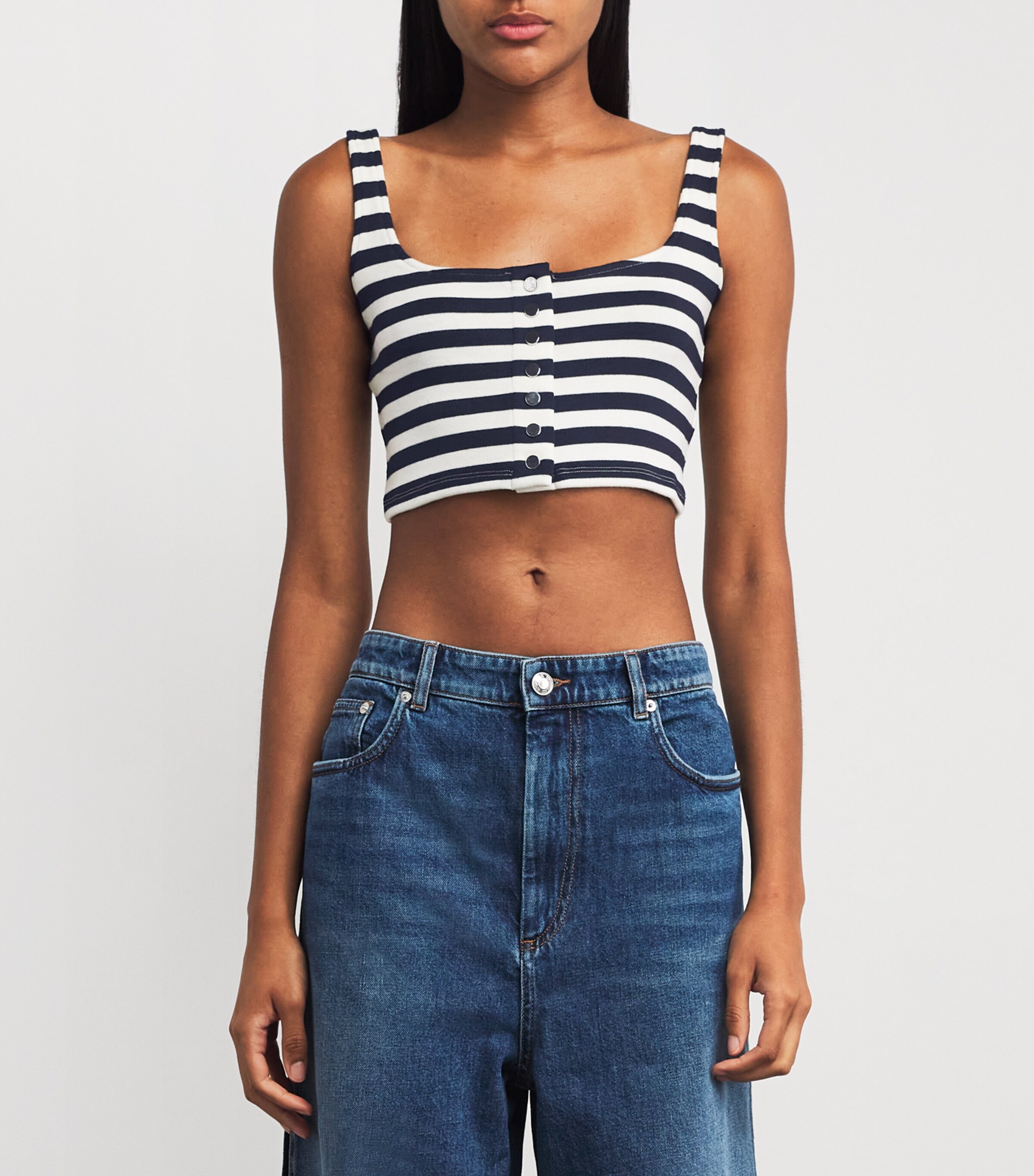 Stripe Knitted Crop Top M128 NAVY / CREAM Image 3