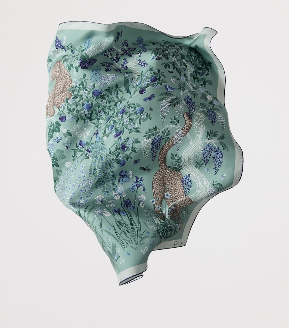 Cartier Silk Blooming Panthère Square Scarf Turquoise Image 3