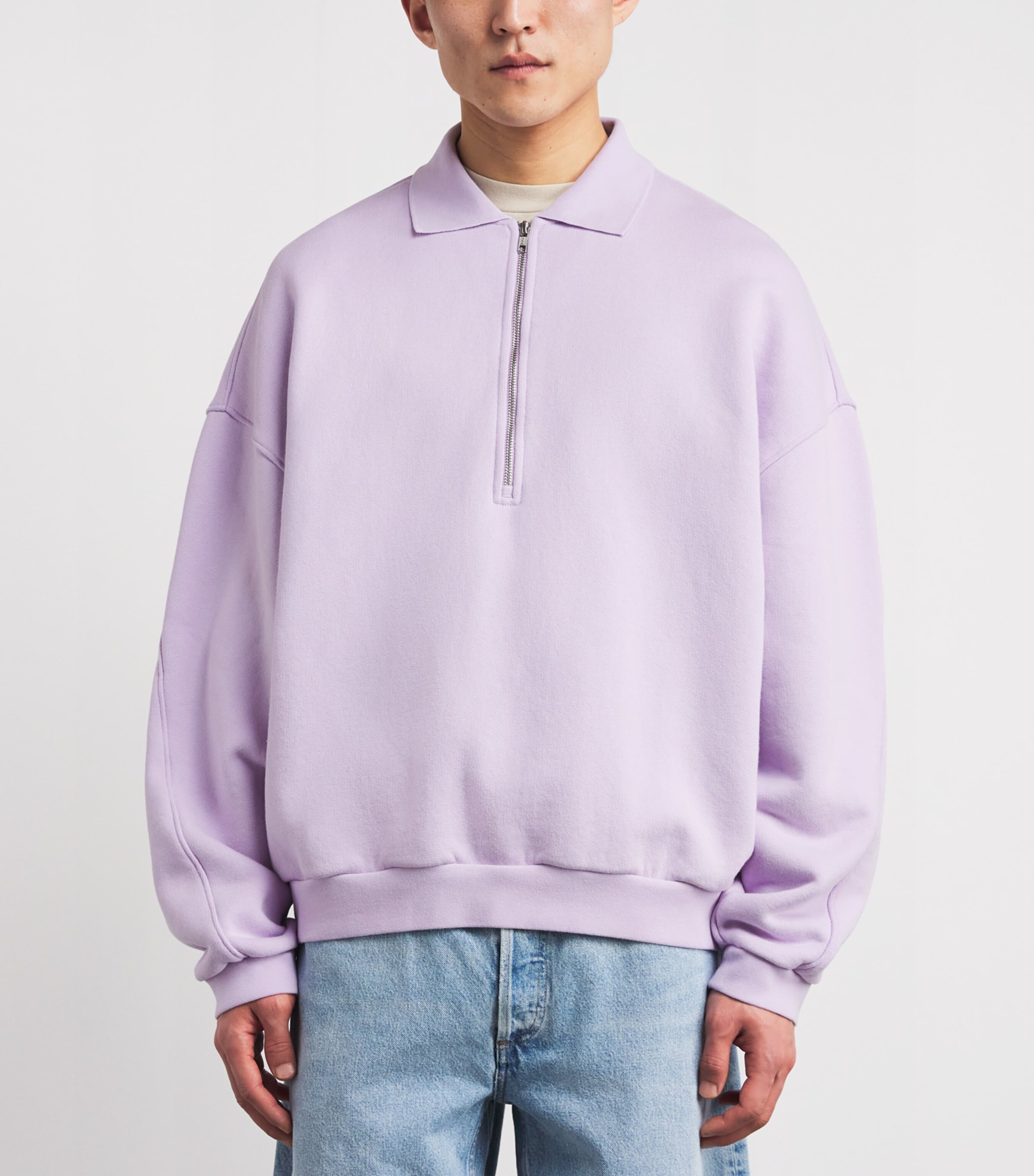 Cotton Pace Quarter-Zip Sweatshirt ASTER BRIGHT LILAC Image 4