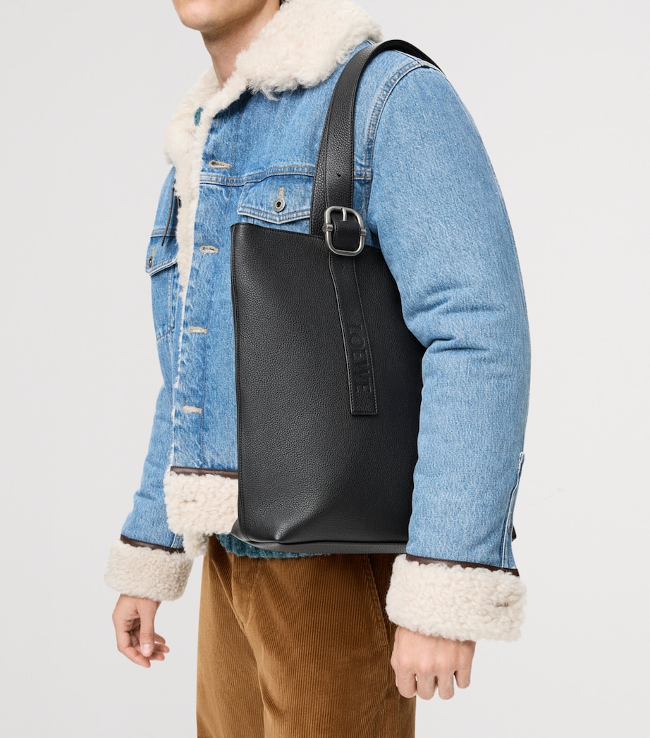 Grained Calfskin Loop Tote Bag BLACK Image 7