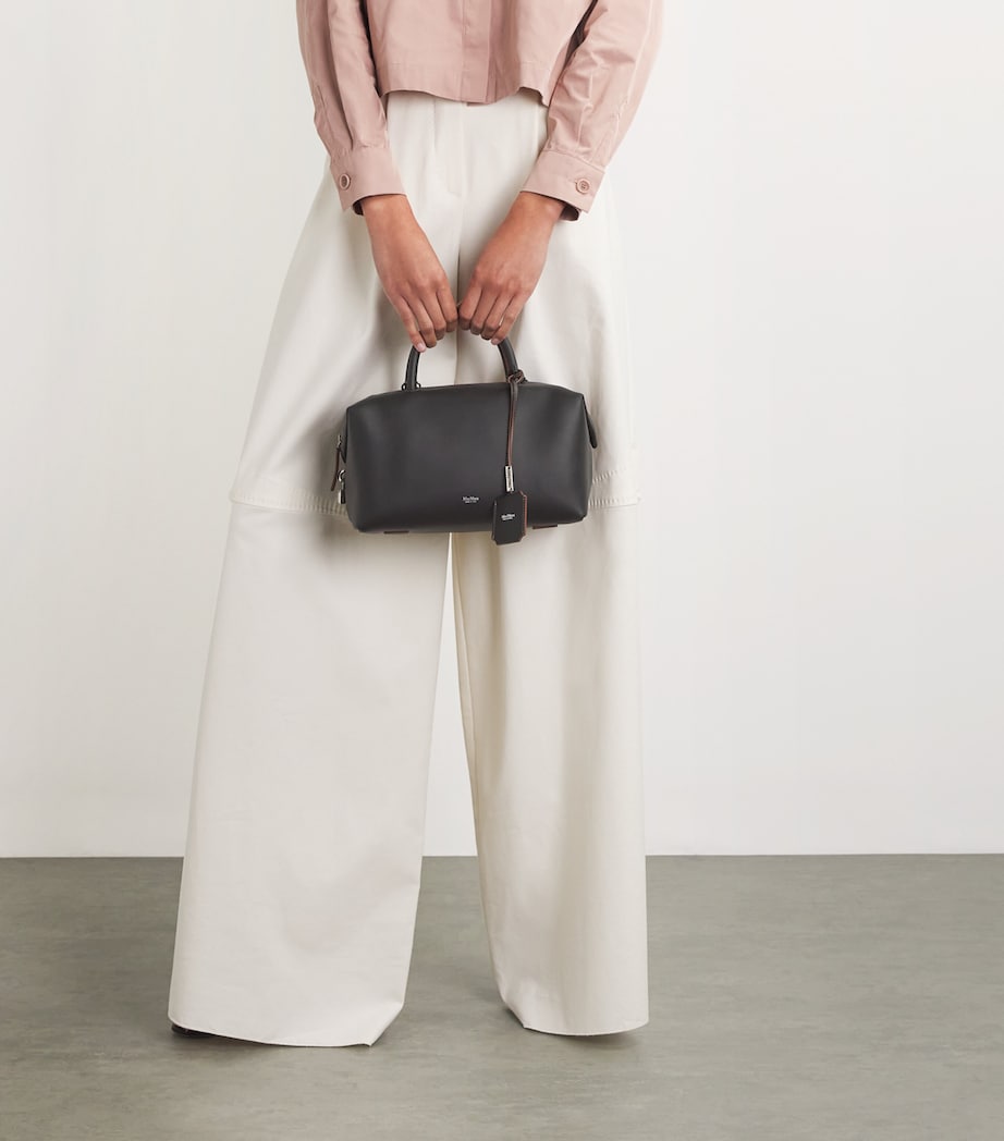 Leather Satchel Top-Handle Bag BLACK Image 5