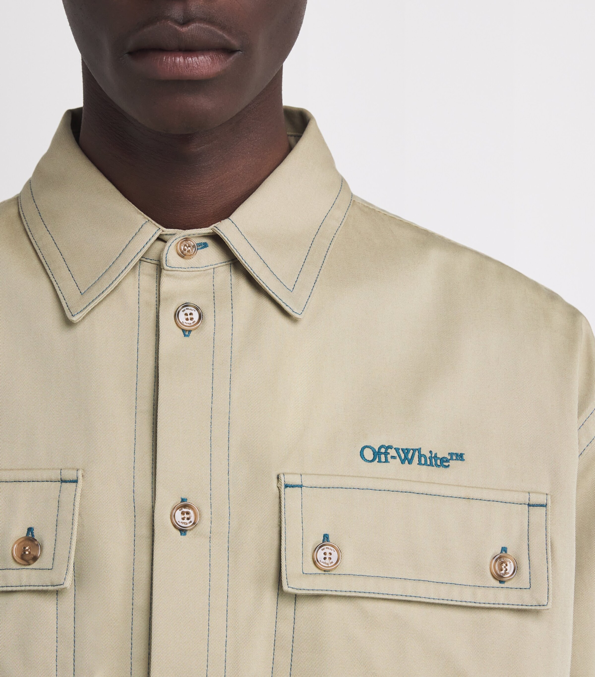 Off-White Mens Cotton Twin-Pocket Overshirt Bison Crï¿½me Image 6