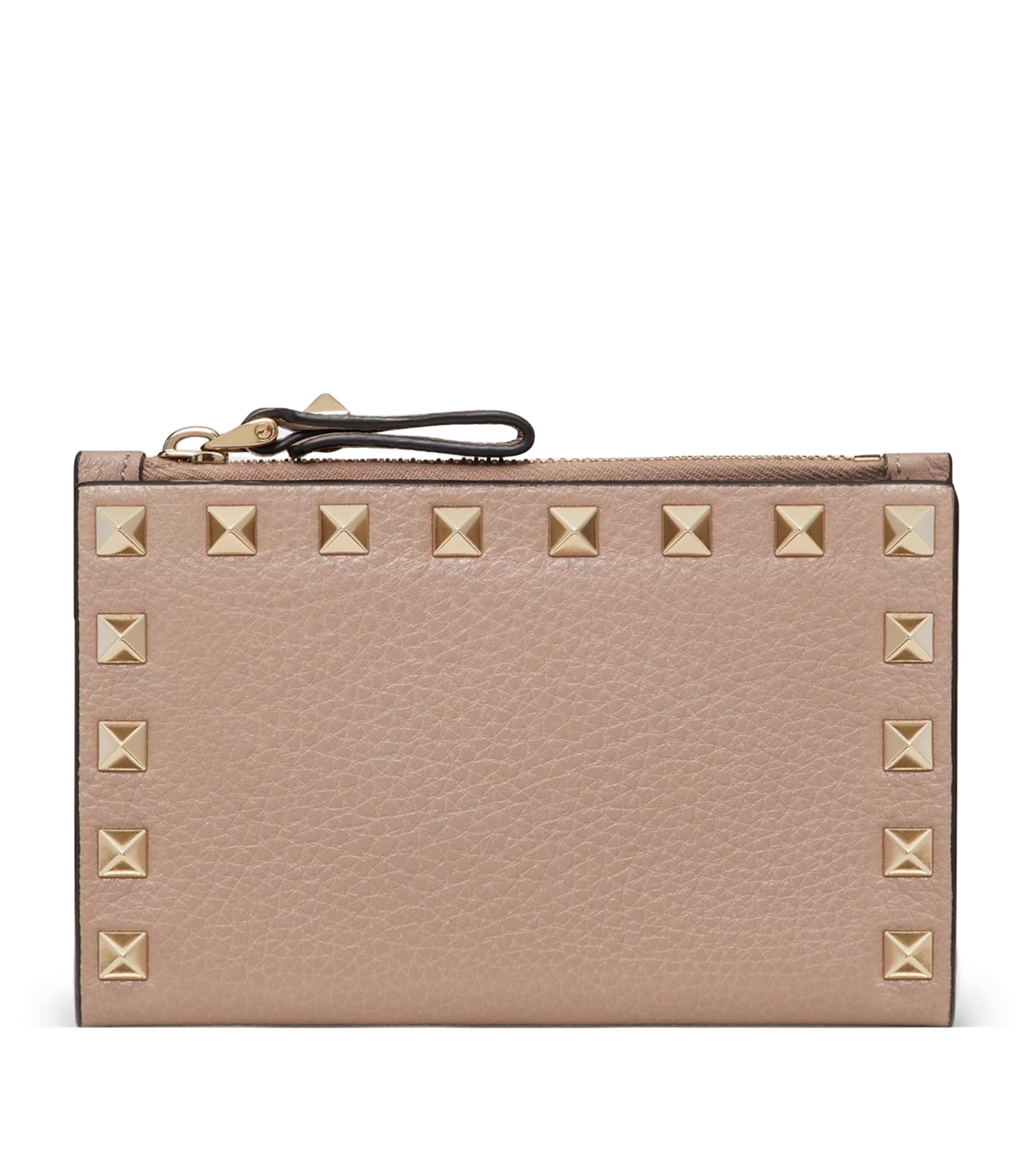 Valentino Leather Rockstud Coin And Card Holder In Nude