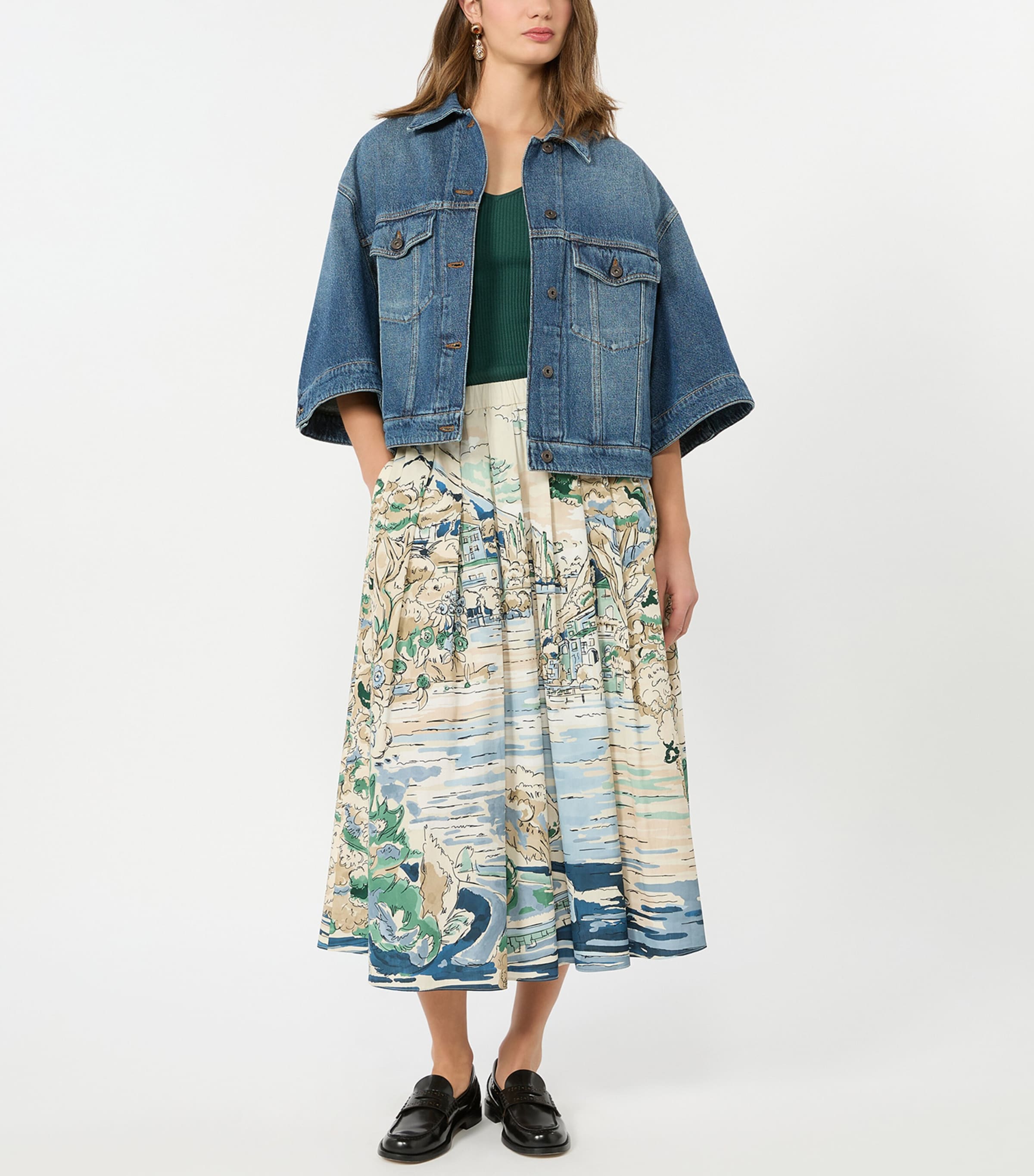 Weekend Max Mara Womens Cotton Lake Print Skirt Light Blue Image 4