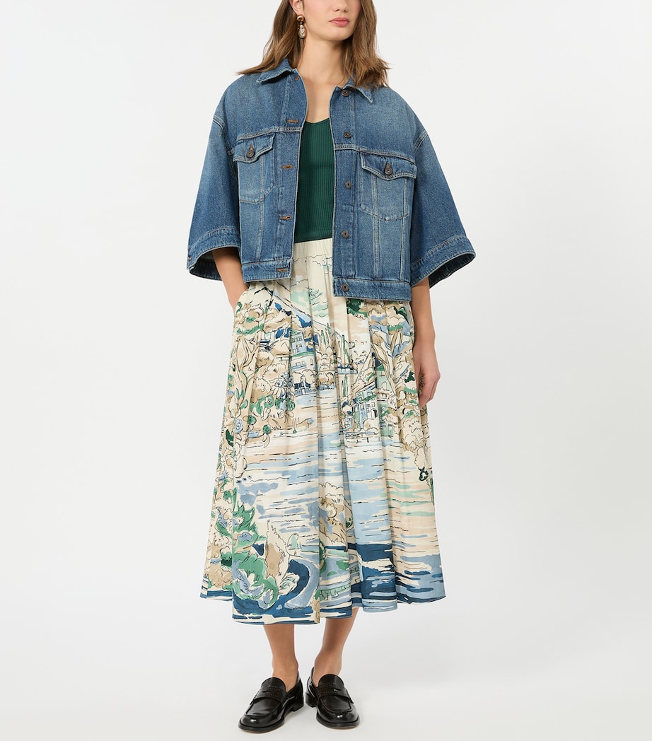 Weekend Max Mara Womens Cotton Lake Print Skirt Light Blue Image 4