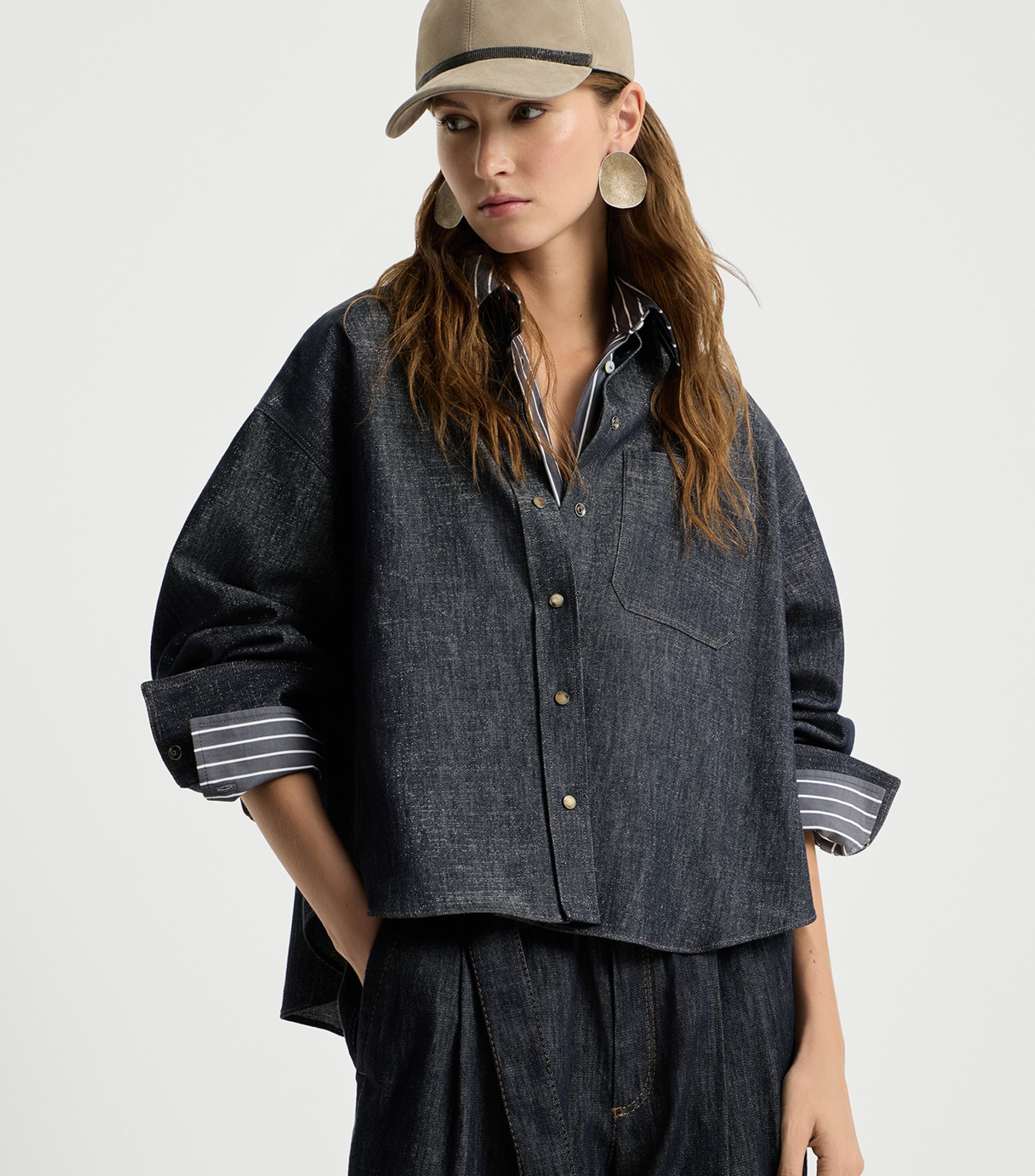 Brunello Cucinelli Womens Monili-Trim Denim Shirt Blu/silver Image 4