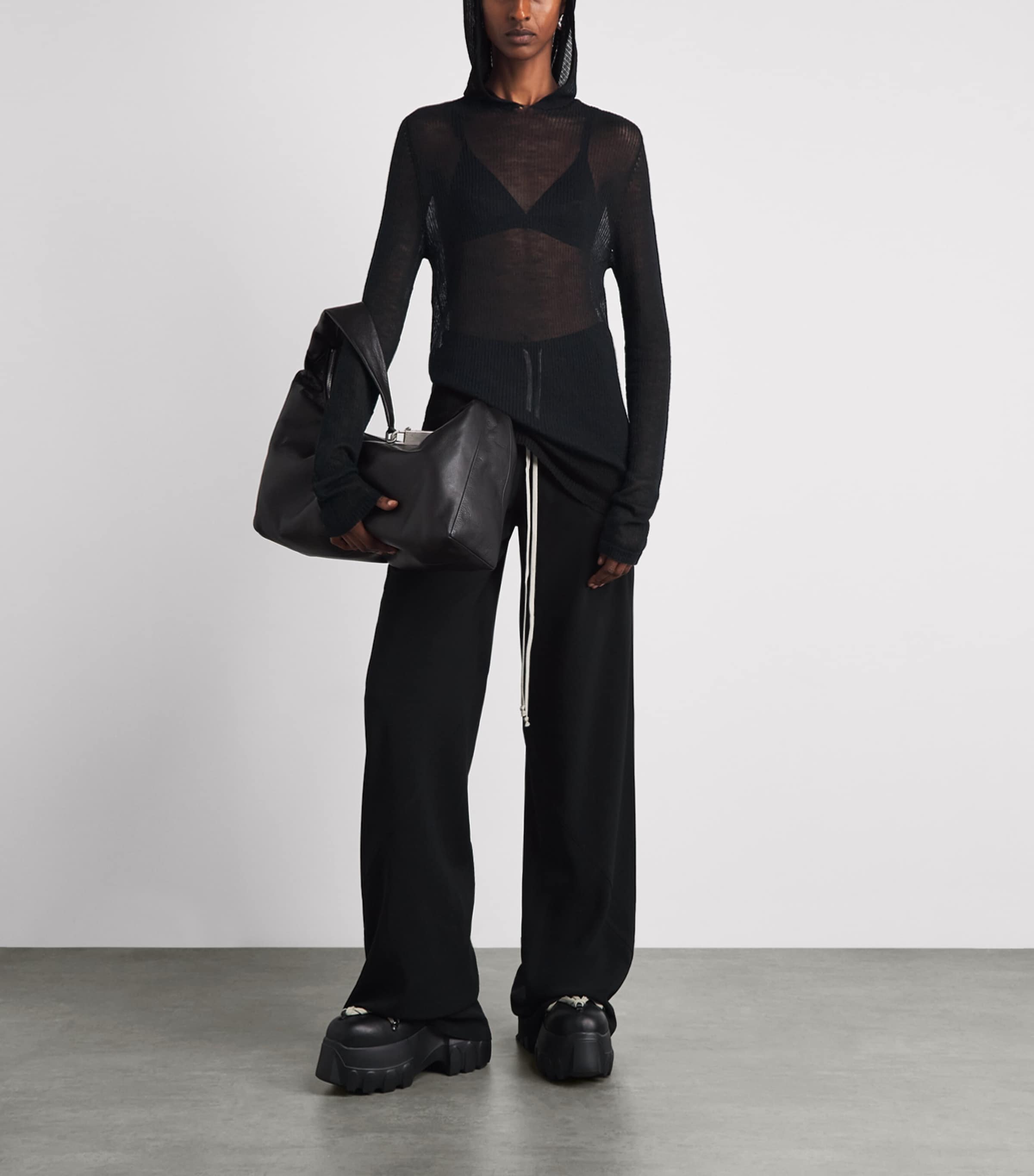 Rick Owens Womens Cashmere Tower Hoodie Black Image 2
