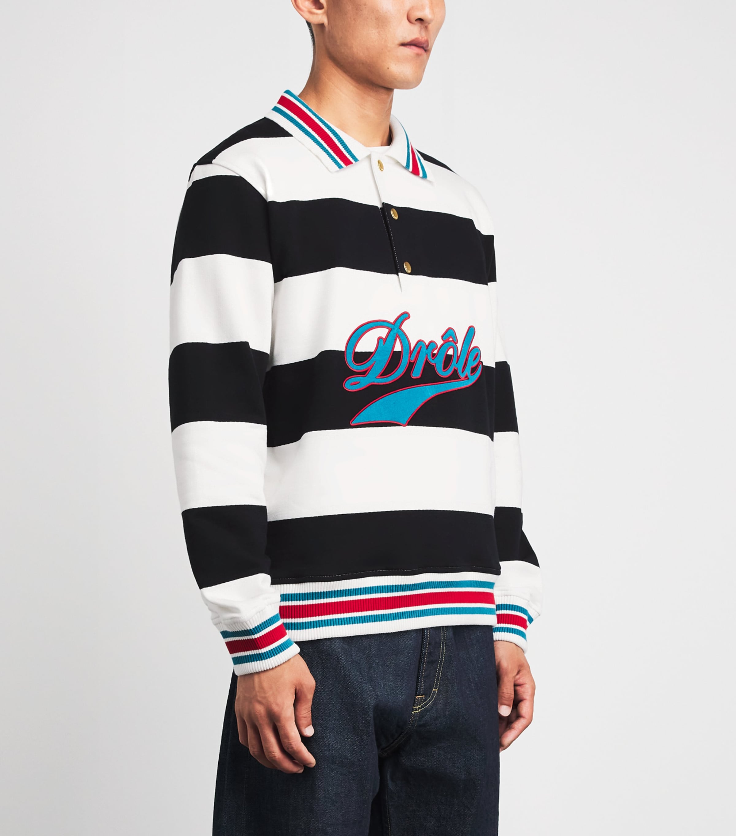Drôle de Monsieur Mens Cotton Stripe Logo Shirt Off White Image 4