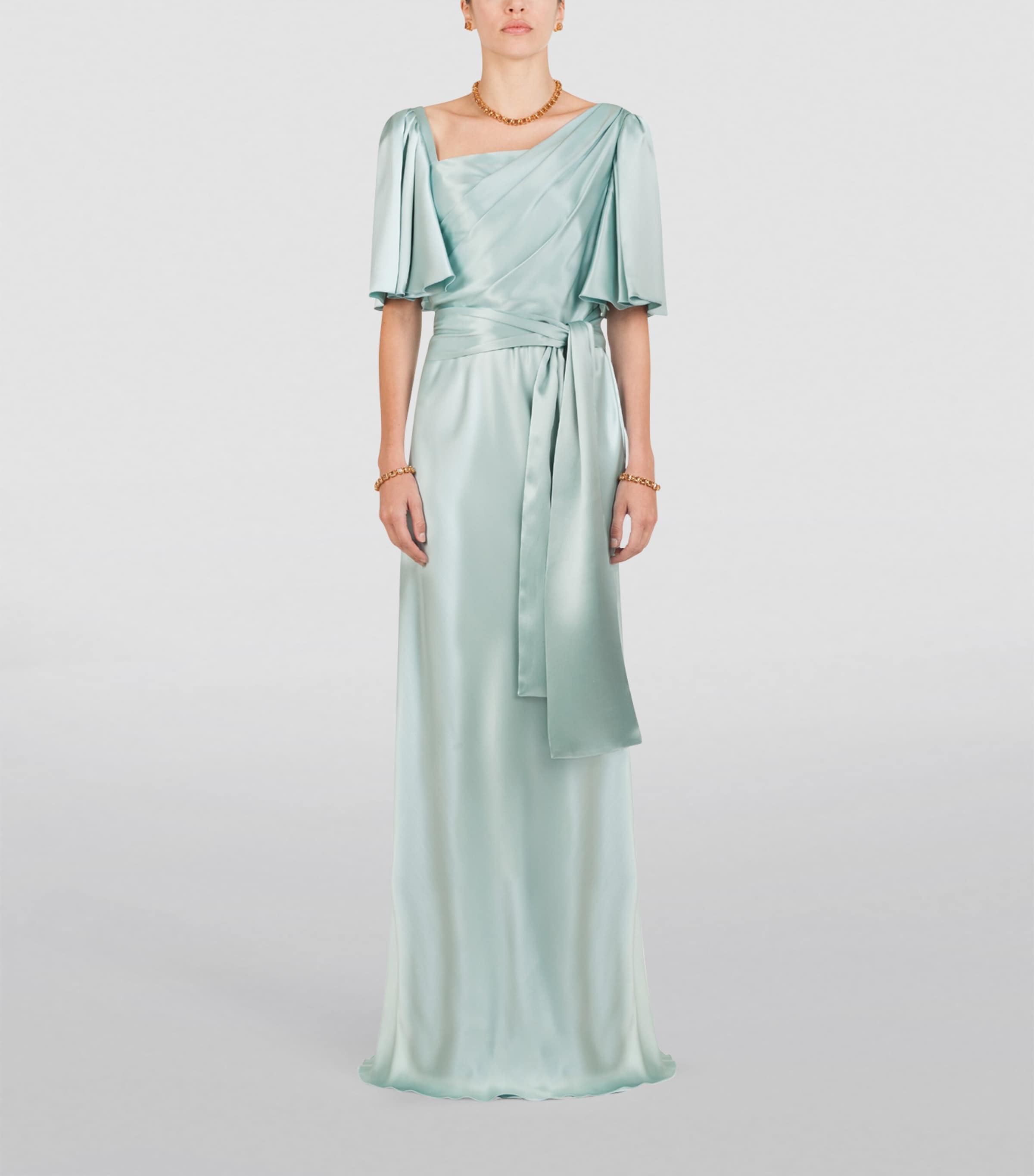 Silk Belted Dress B3933-DARK WATER LIG Image 2