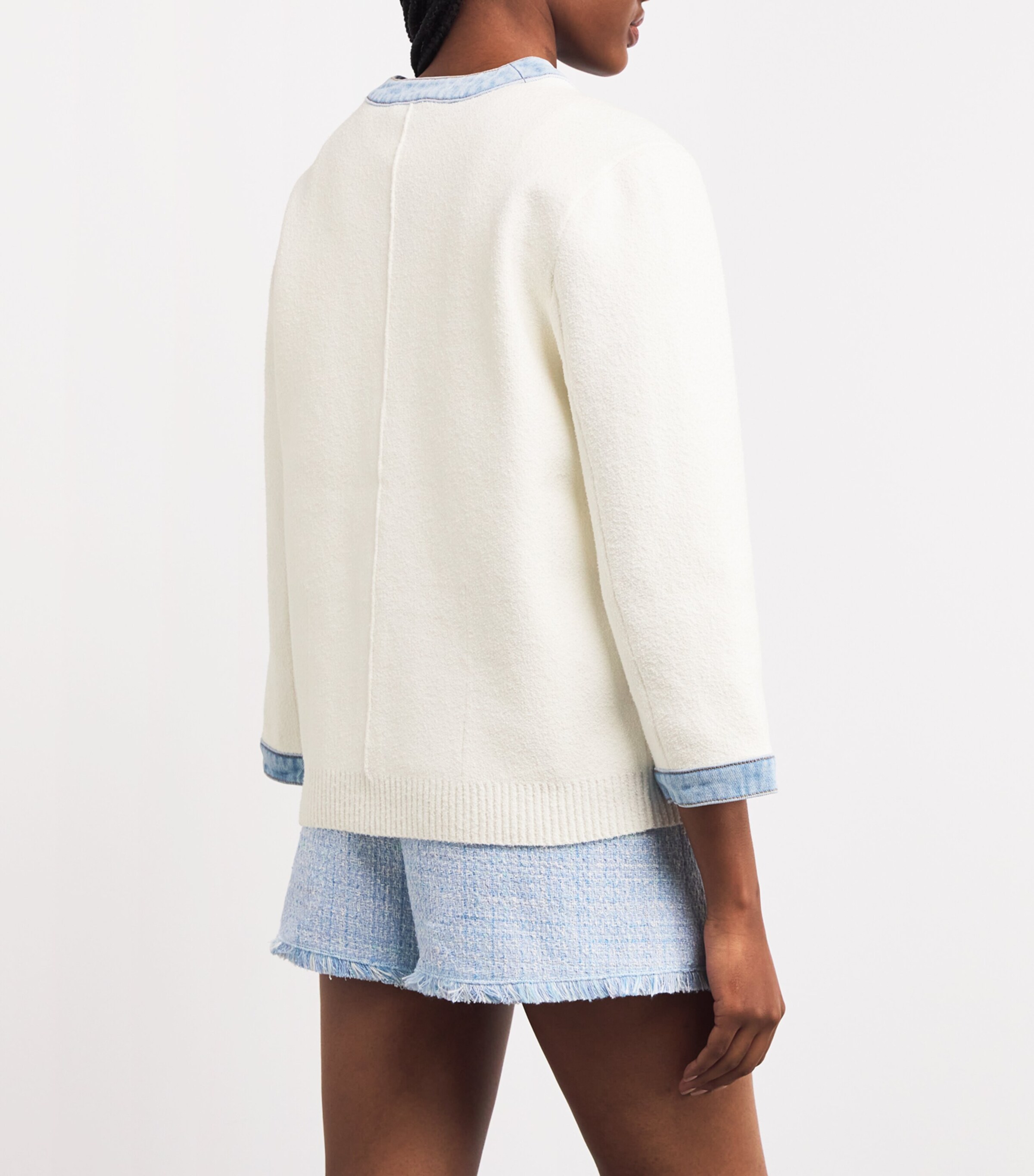 Maje Womens Denim-Trimmed Cardigan Ecru Image 4