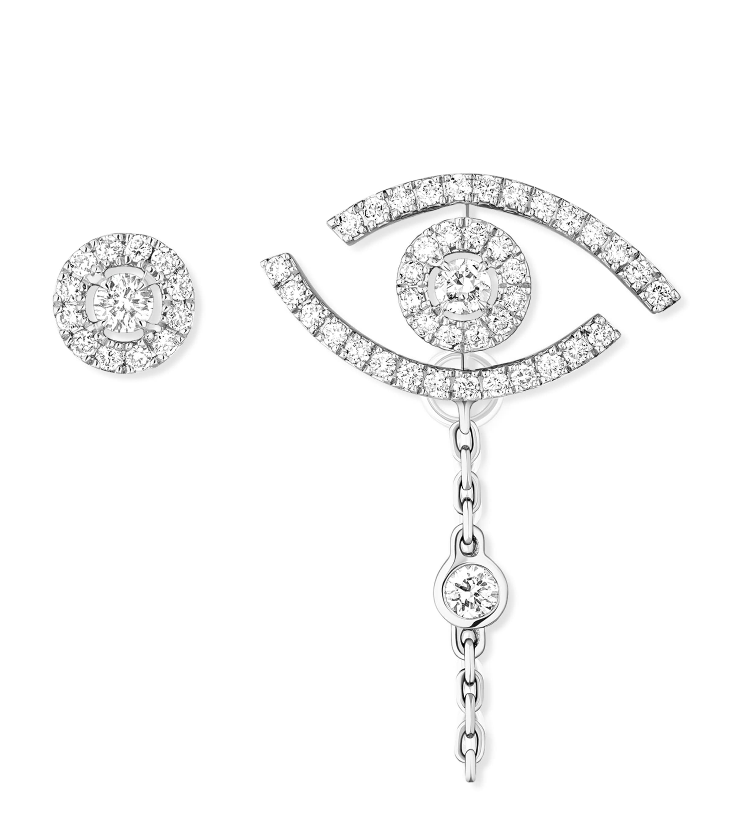 Messika Lucky Eye White Gold and Diamond Asymmetric Earrings (0.26ct) White Gold Image 1