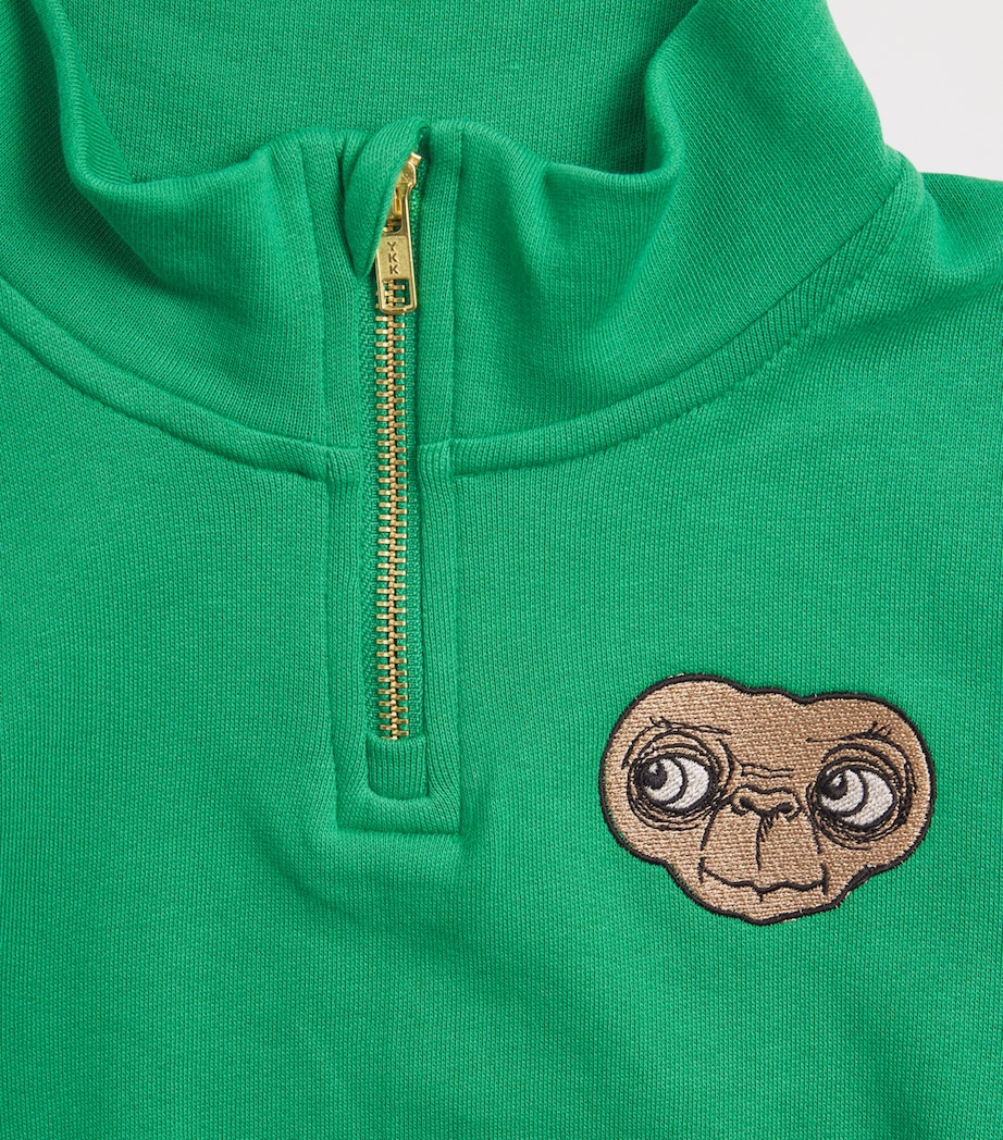 Mini Rodini x E.T. Organic Cotton Half-Zip Sweatshirt (3-11 Years) Green Image 4
