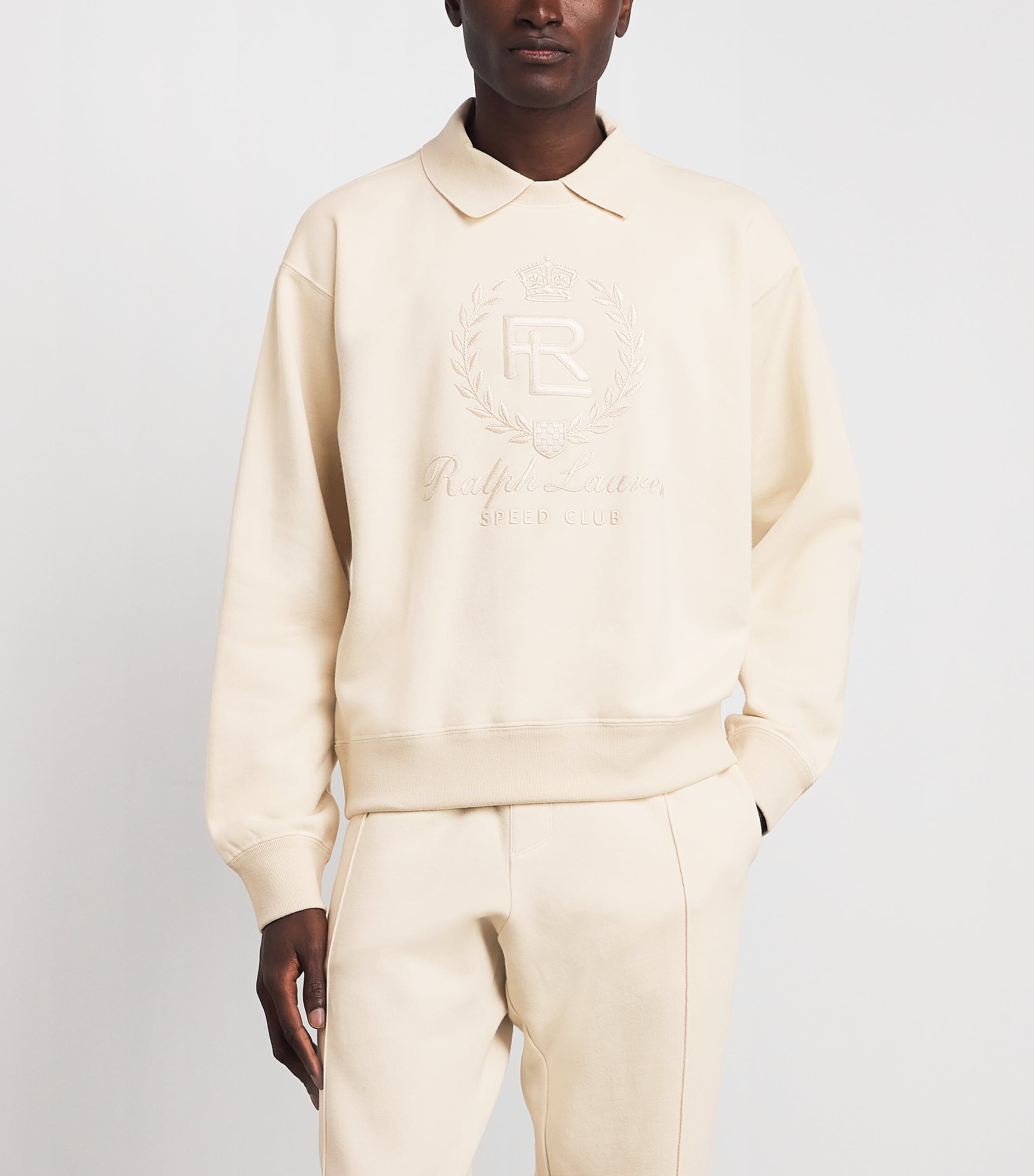 Ralph Lauren Purple Label Mens Cotton-Cashmere Crest Collar Sweatshirt Limestone Image 4