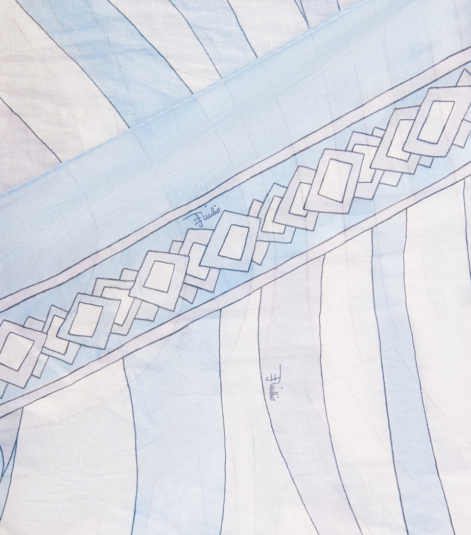 PUCCI Womens Cotton Marmo Print Sarong Light Blue Image 4