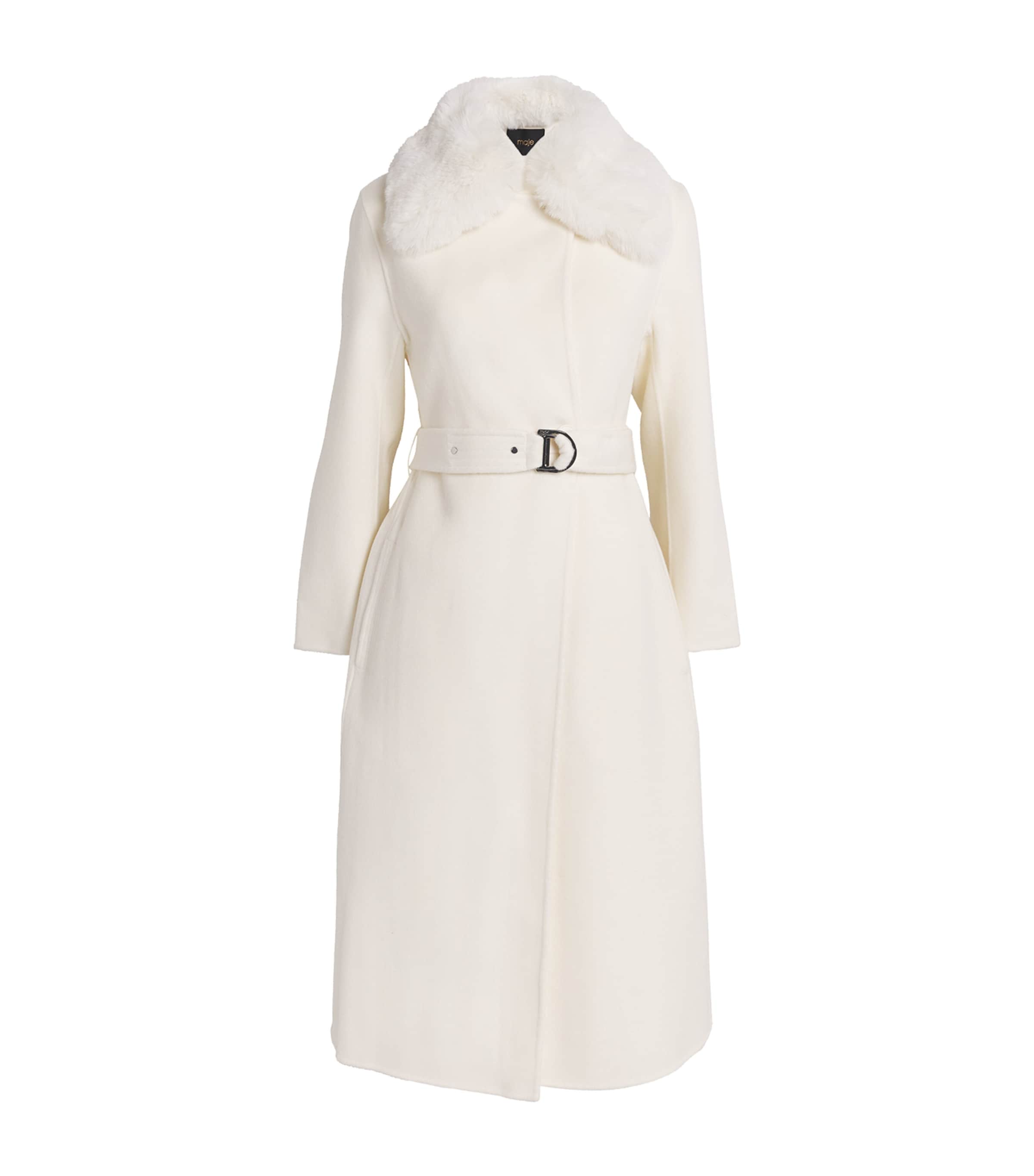 Maje Wool-blend Faux-fur Coat In White
