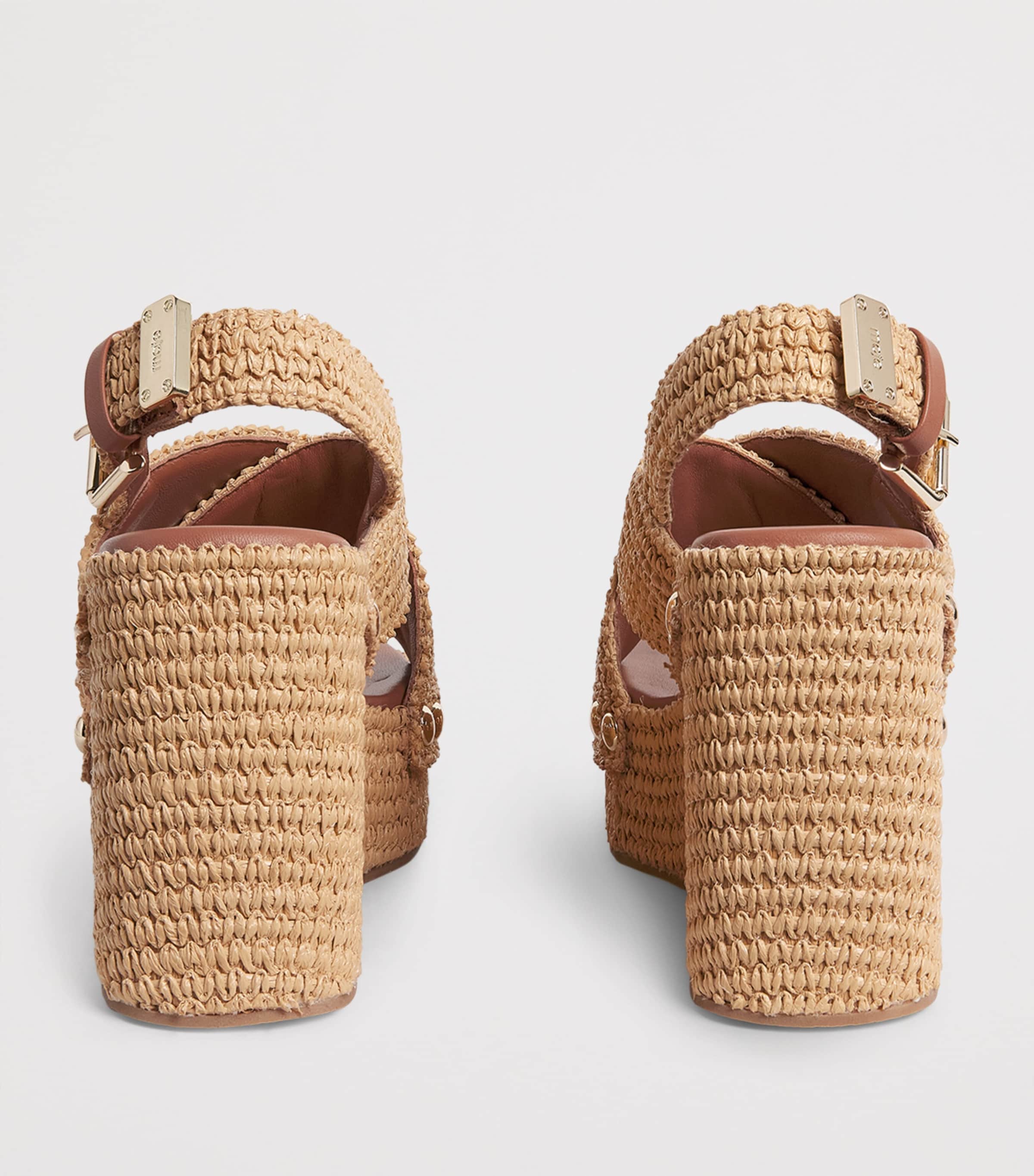 Maje Raffia-Effect Wedge Sandals 110 Beige Light Image 4