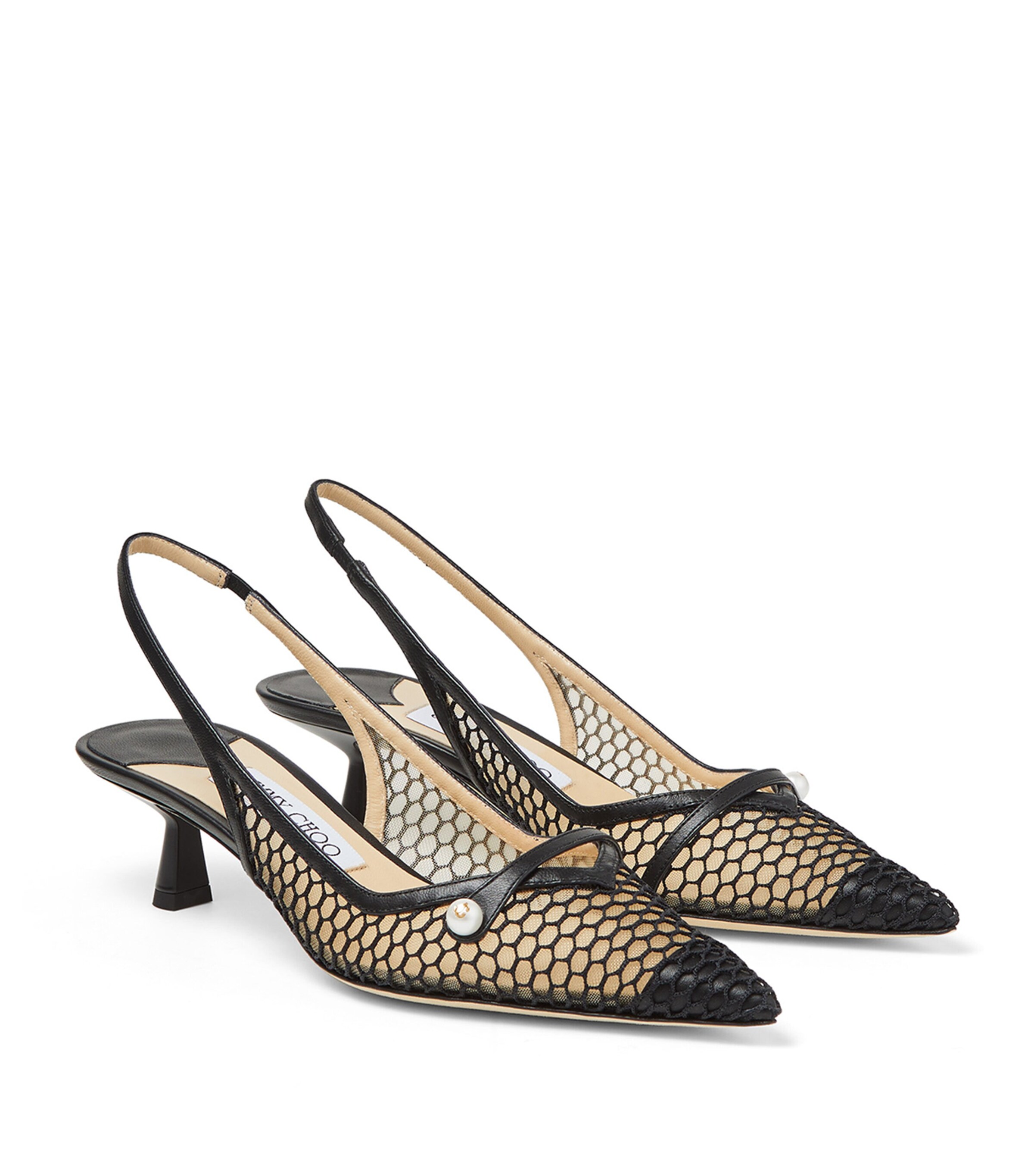 正規店買付【JIMMY CHOO】slingback Amita 45 silver Amita 45 | Latte and Champagne Patent and Metallic Mesh