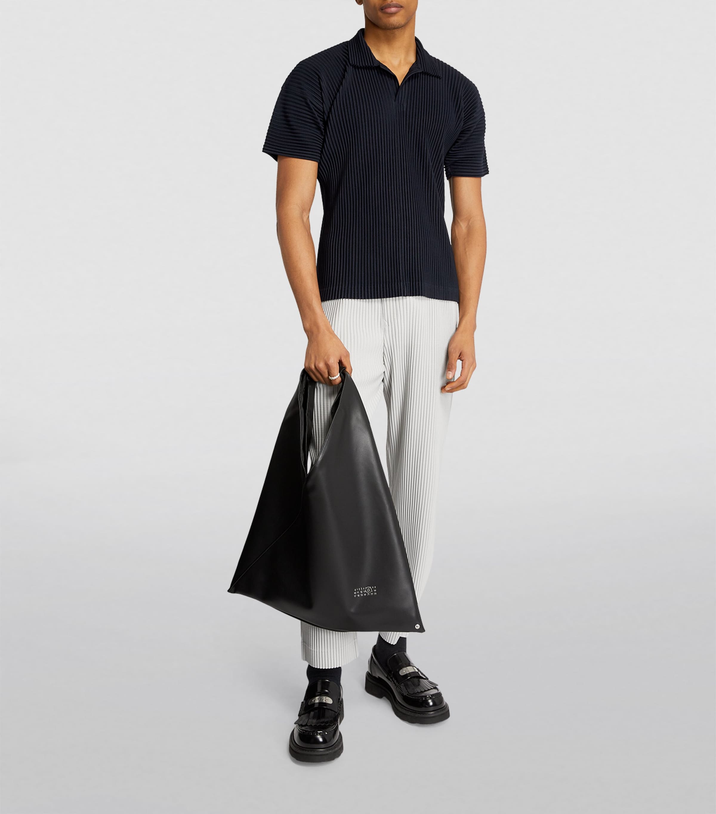 Homme Plissé Issey Miyake Mens Pleated Polo Shirt Navy Image 2