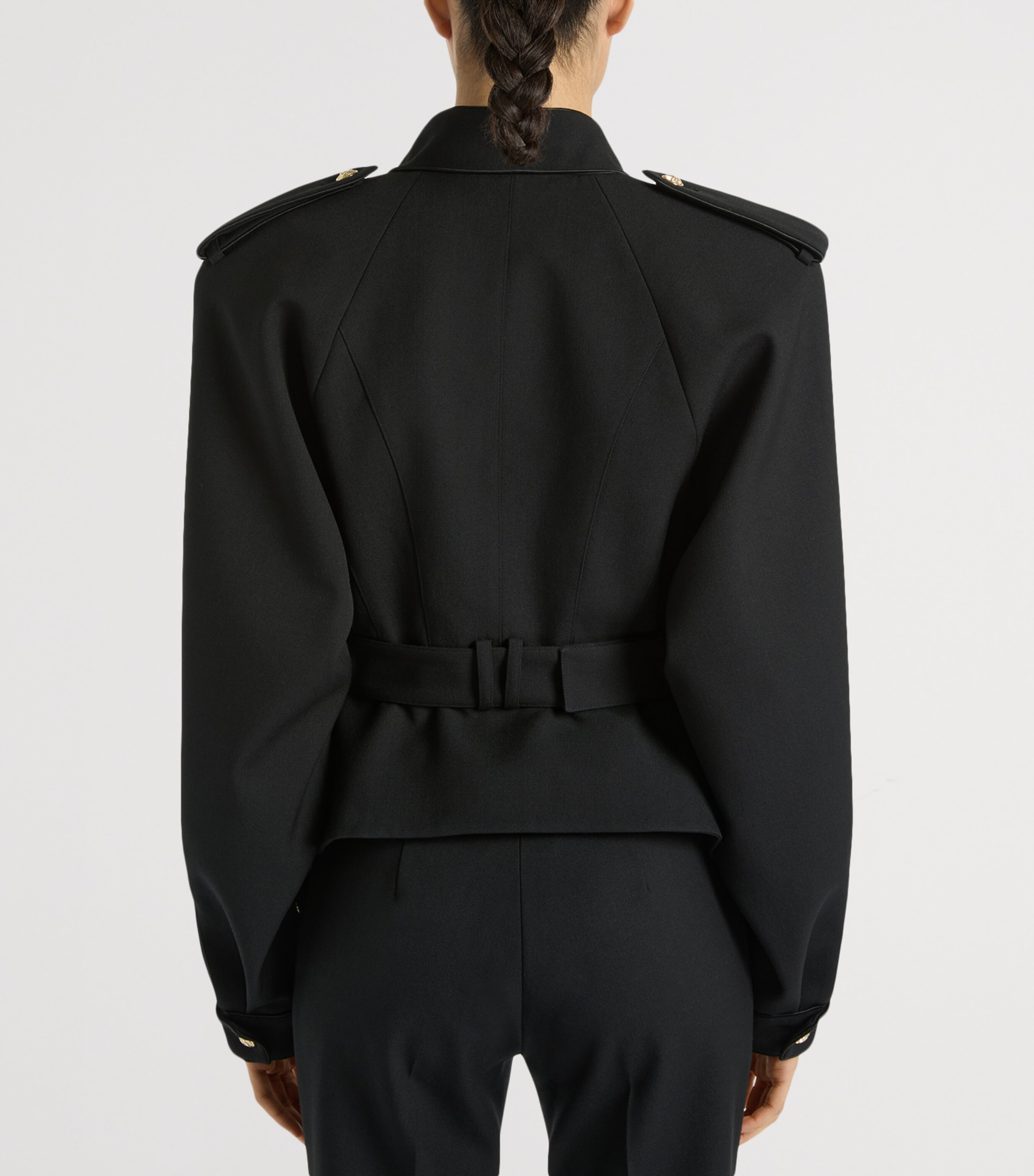 Balmain Womens Virgin Wool Belted Jacket Noir Image 5