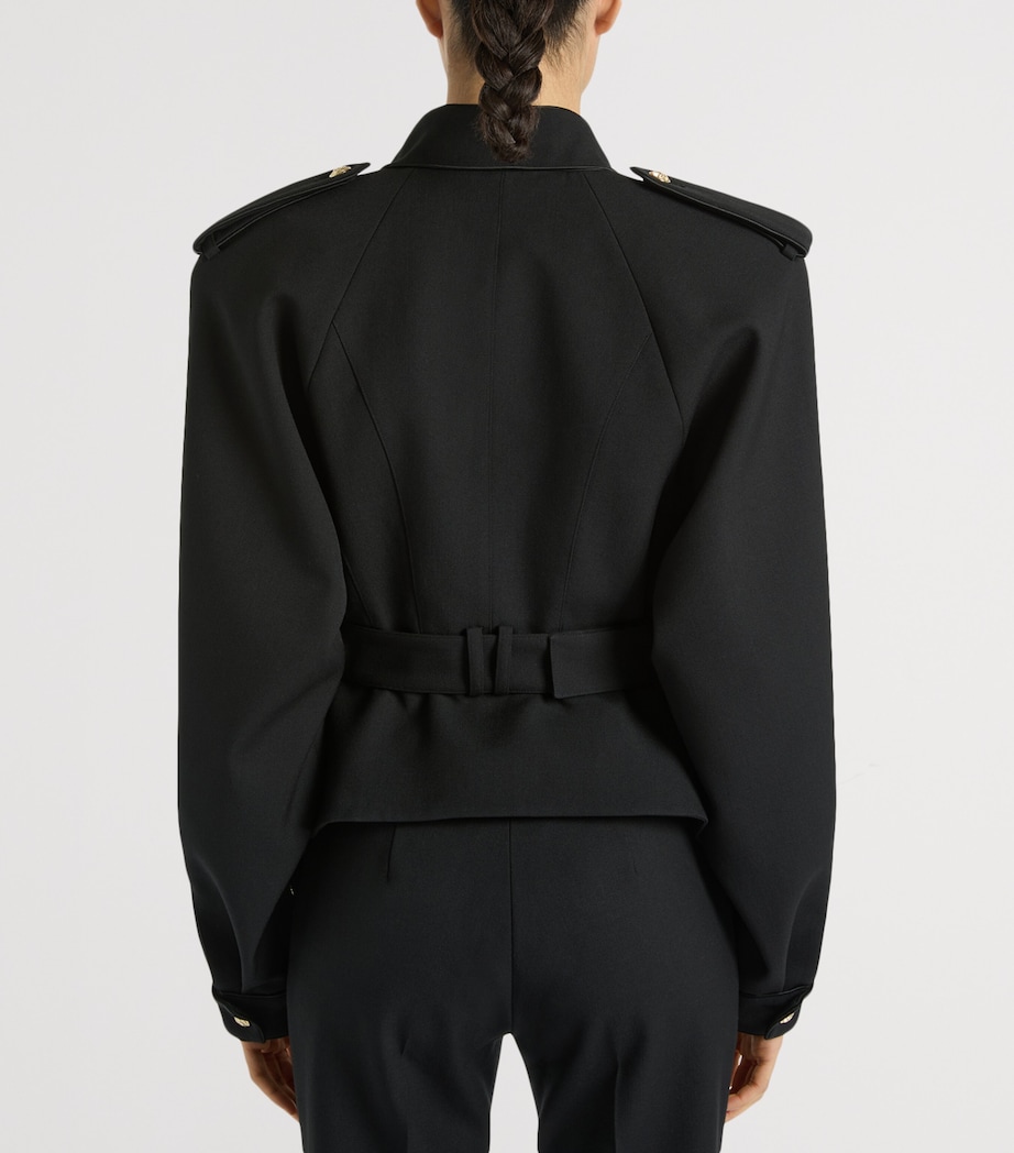 Balmain Womens Virgin Wool Belted Jacket Noir Image 5