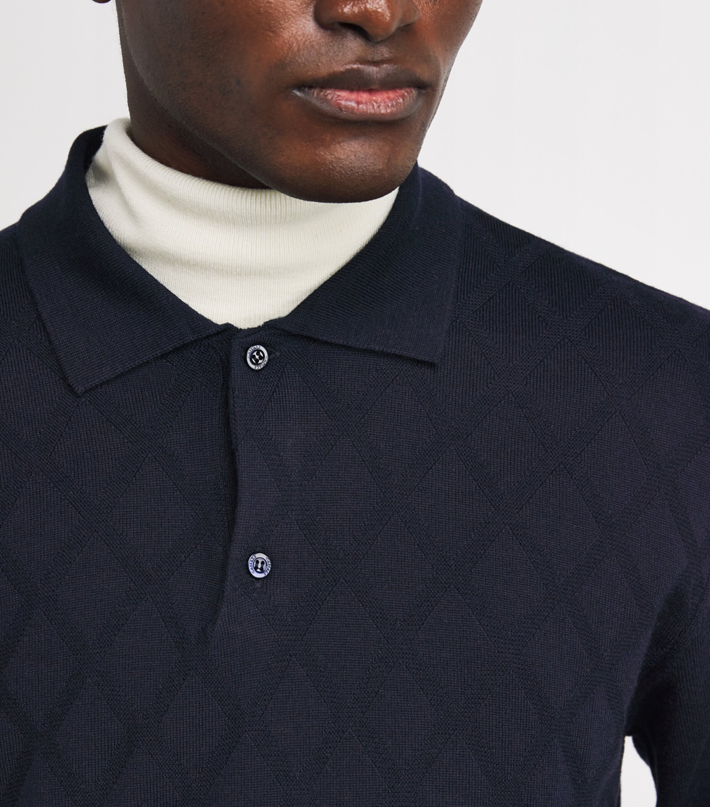 Canali Mens Merino Wool Jacquard Polo Shirt Image 6