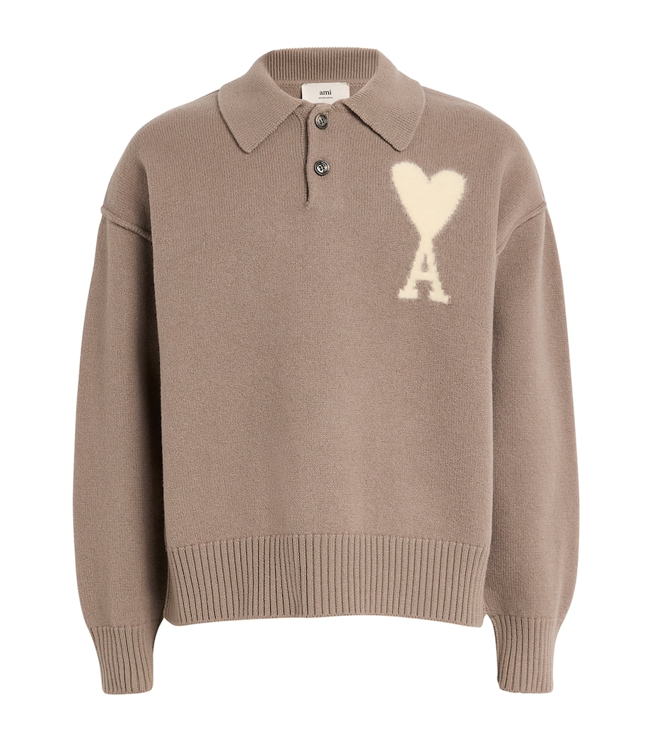 AMI Paris Mens Virgin Wool Ami de Coeur Polo Sweater Image 1
