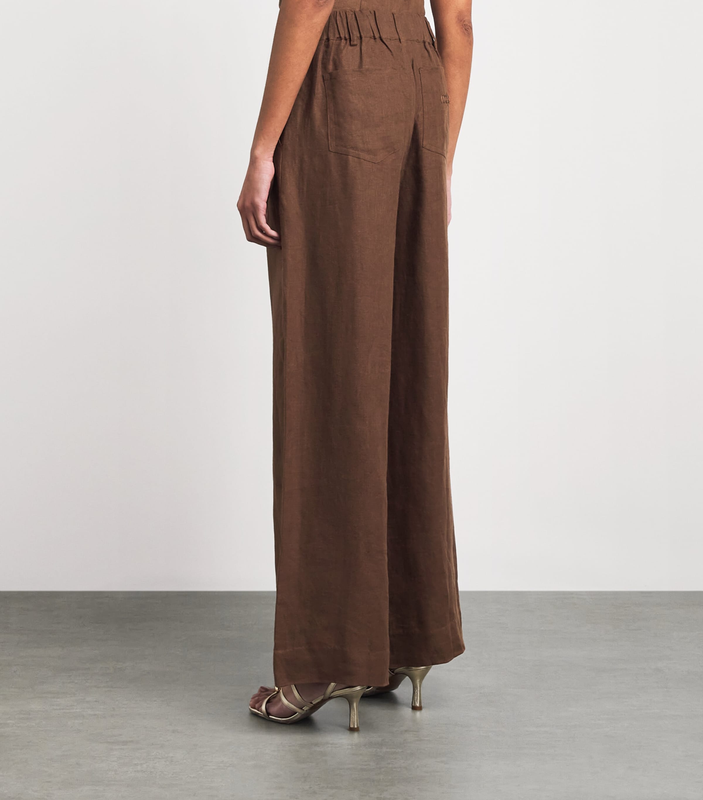 Maje Womens Linen Belted Trousers Brown Image 5