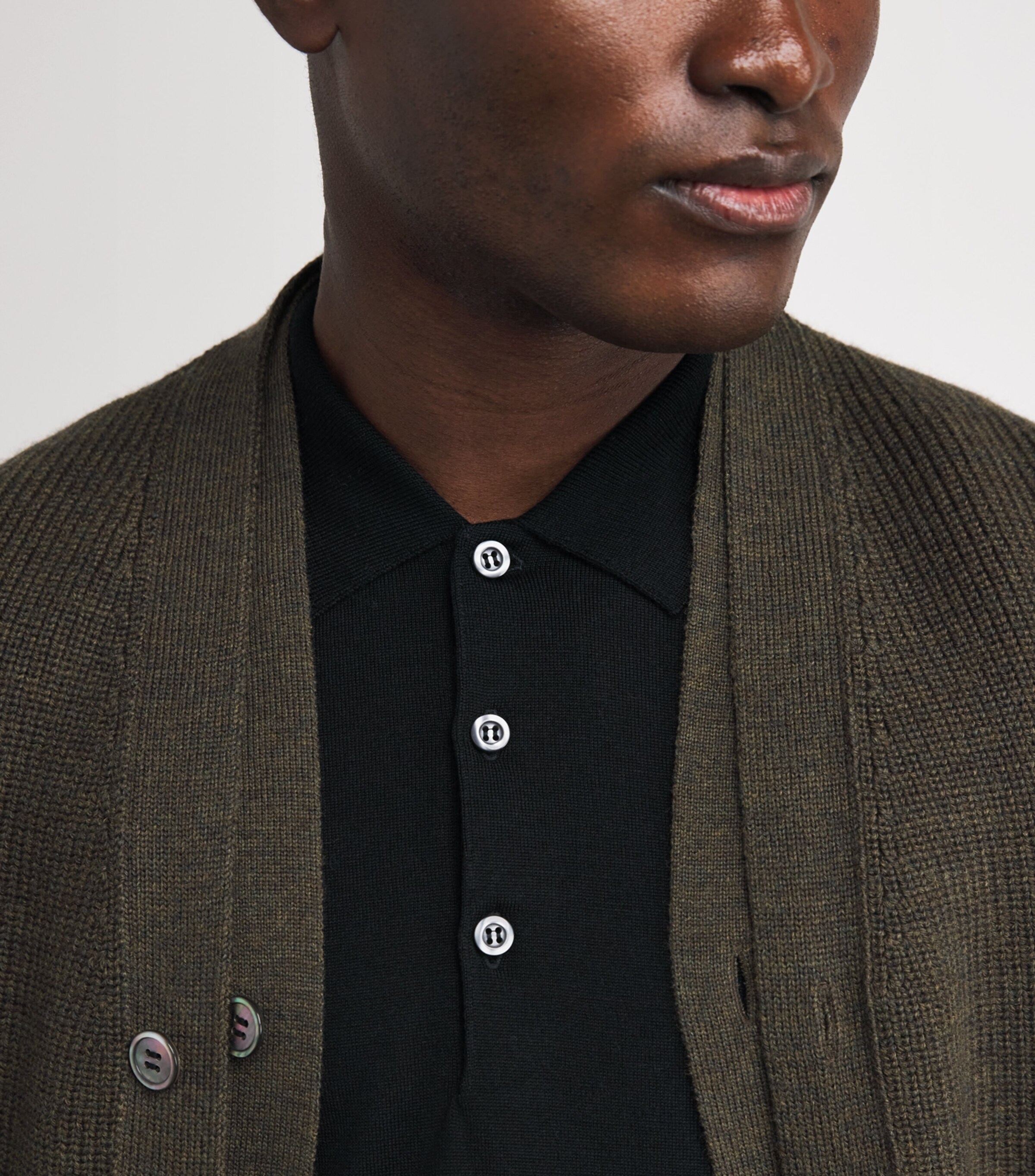 Merino Wool Long-Sleeve Polo Shirt BLACK Image 7