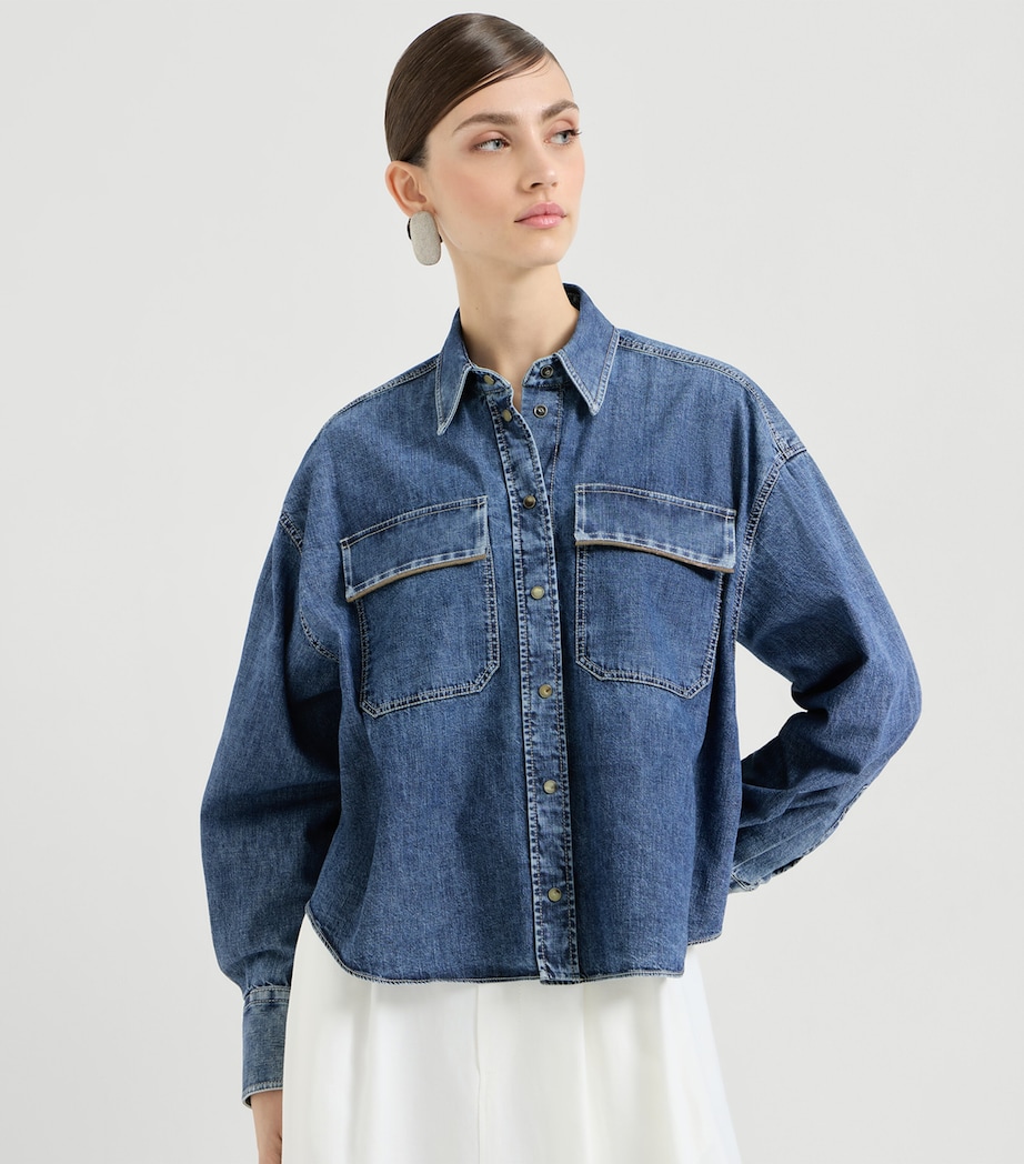 Brunello Cucinelli Womens Denim Monili-Embellished Shirt Image 2