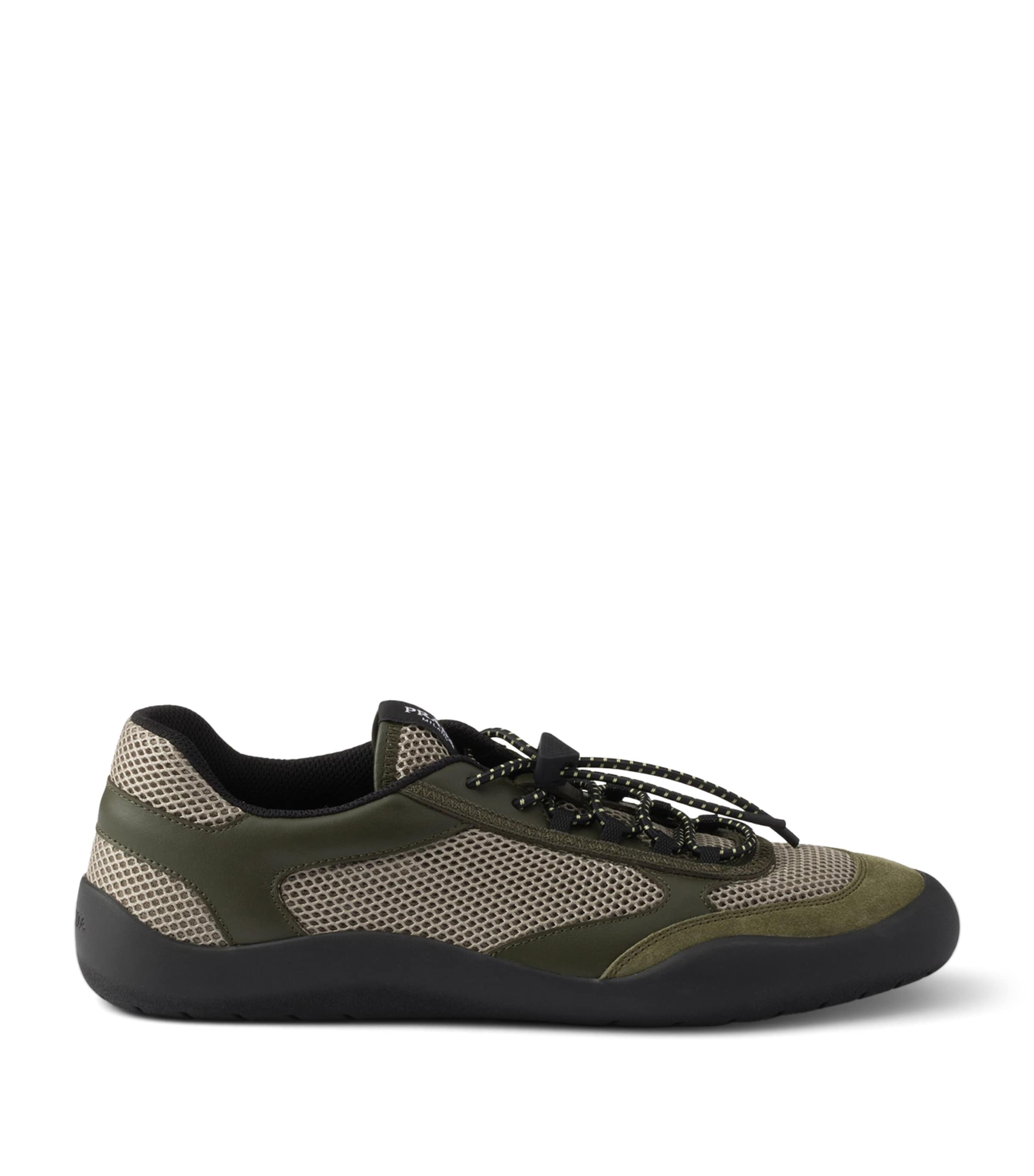 Prada Leather-Mesh Speedrock Sneakers Green Image 1