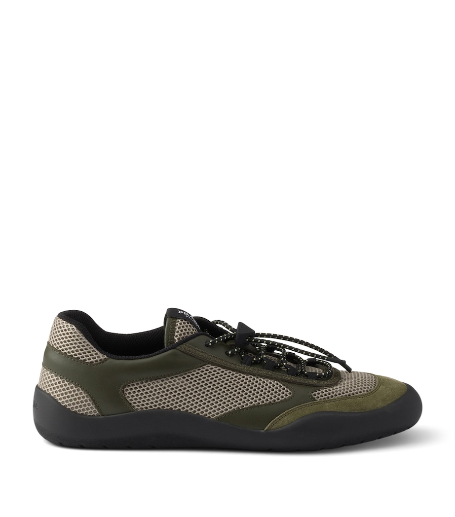 Prada Leather-Mesh Speedrock Sneakers Green Image 1