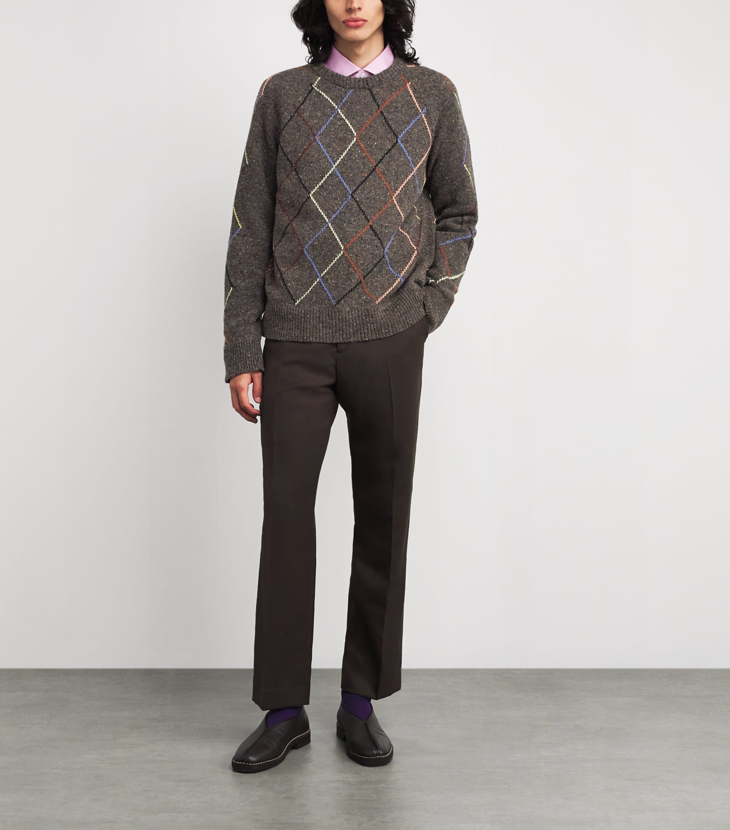 Wool-Cotton Argyle Sweater BROWN-67 Image 2