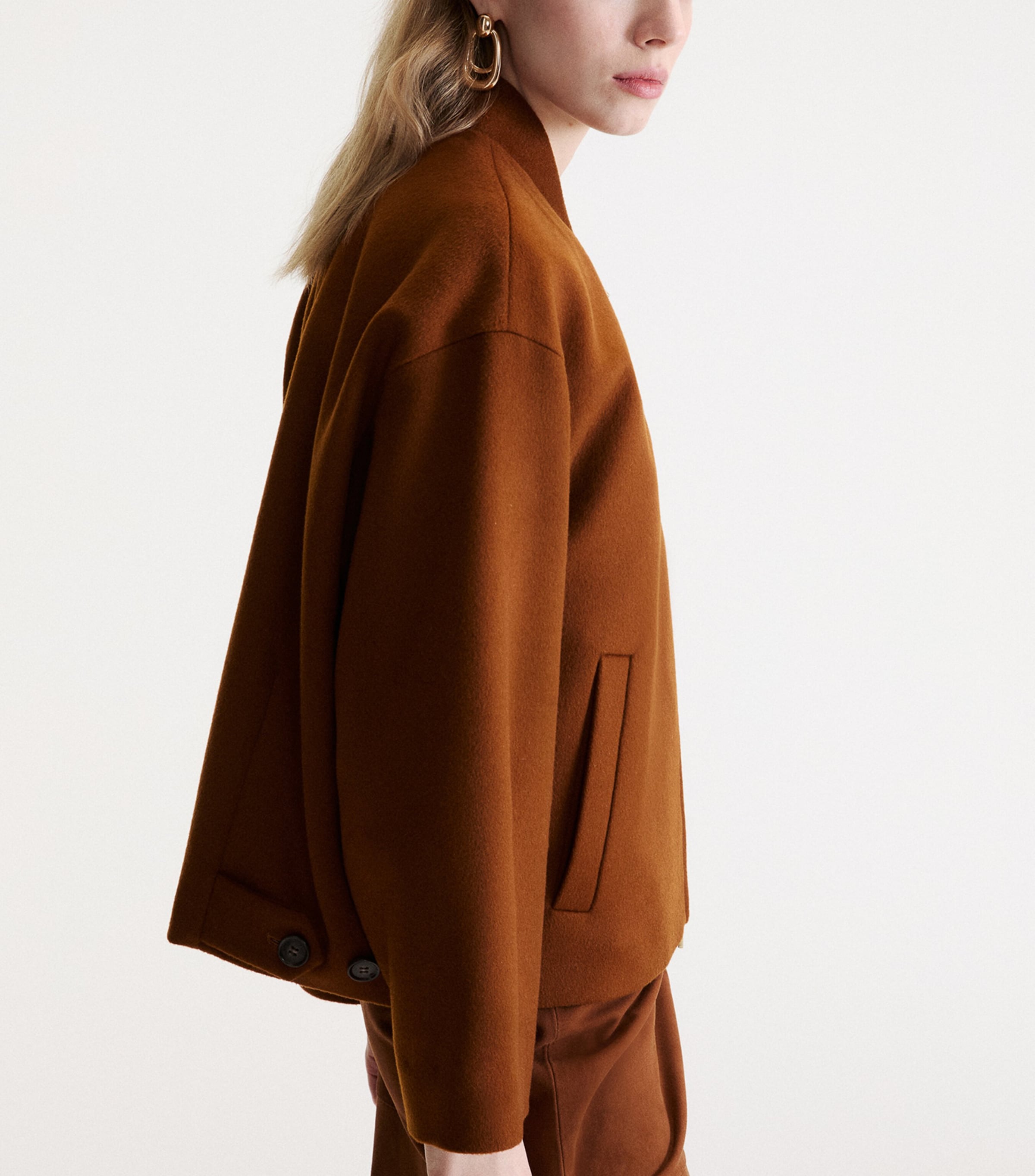 Marella Womens Virgin Wool-Cashmere Bomber Jacket Cognac Image 4